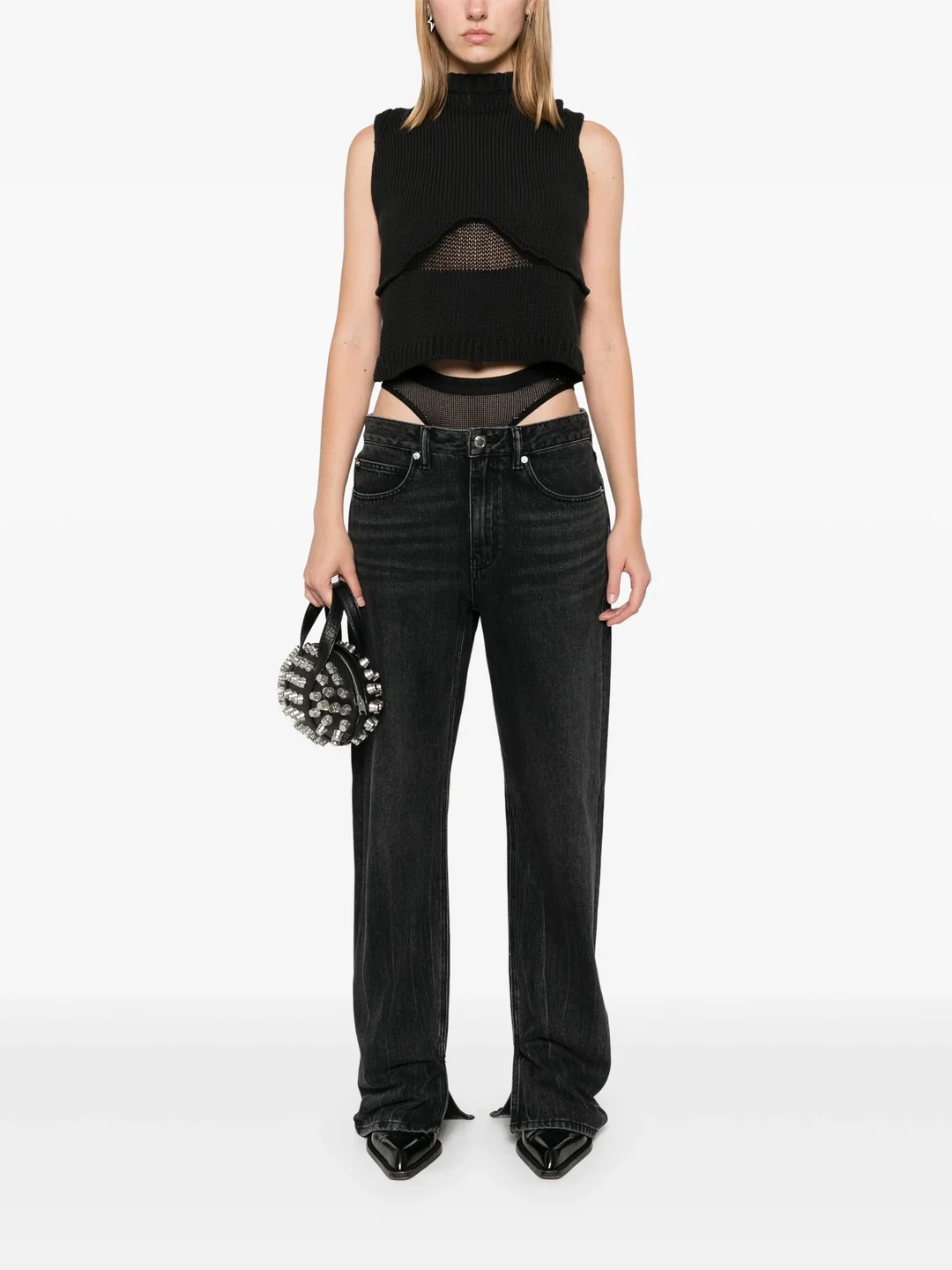【T By Alexander Wang】PreStyled Straight-Leg Slit-hem Jeans pre-styled straight-leg slit-hem jeans in cotton in VINTAGE