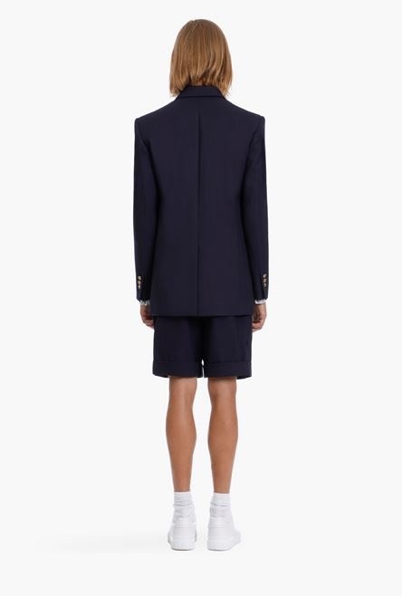 Navy blue wool blazer with double-breasted silver-tone buttoned fastening - 3