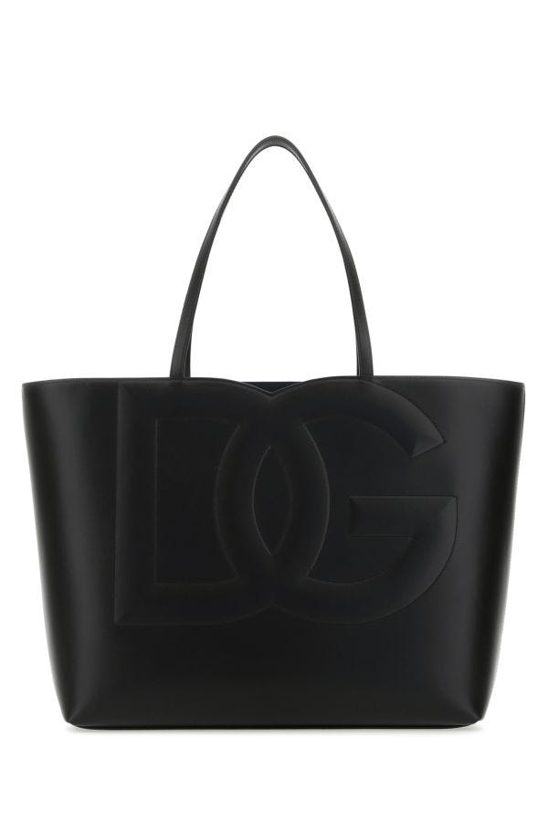 Black leather medium Logo shopping bag - 1