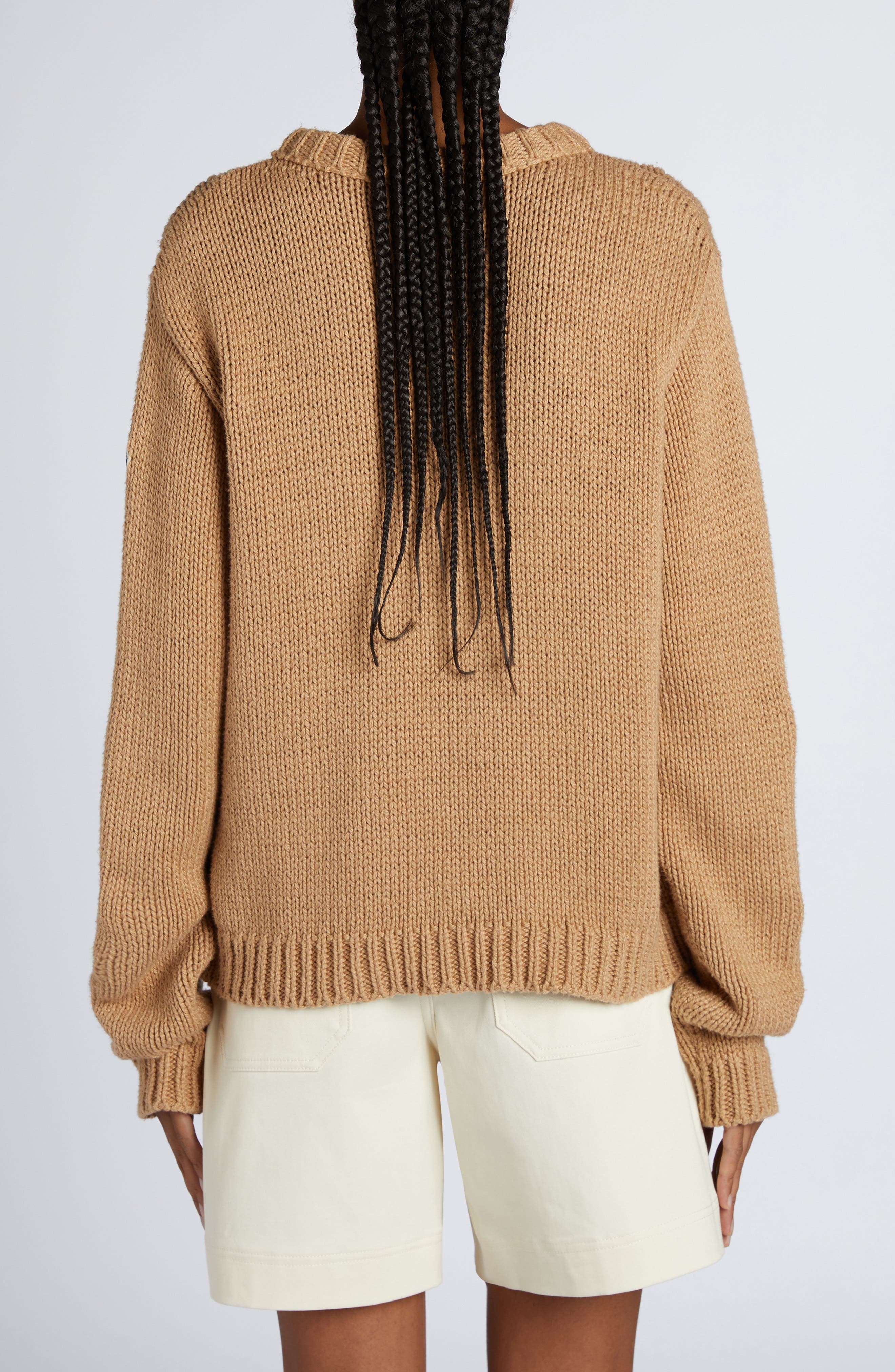 Moncler Logo Embroidered Crewneck Sweater in Beige Tan at Nordstrom - 2