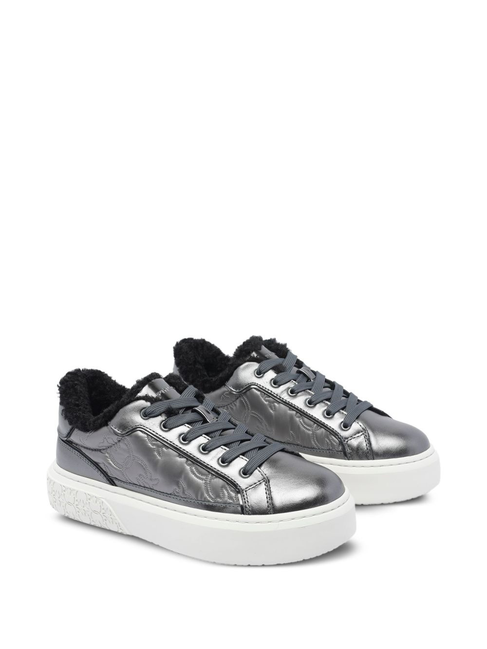 metallic fur-lined sneakers - 2