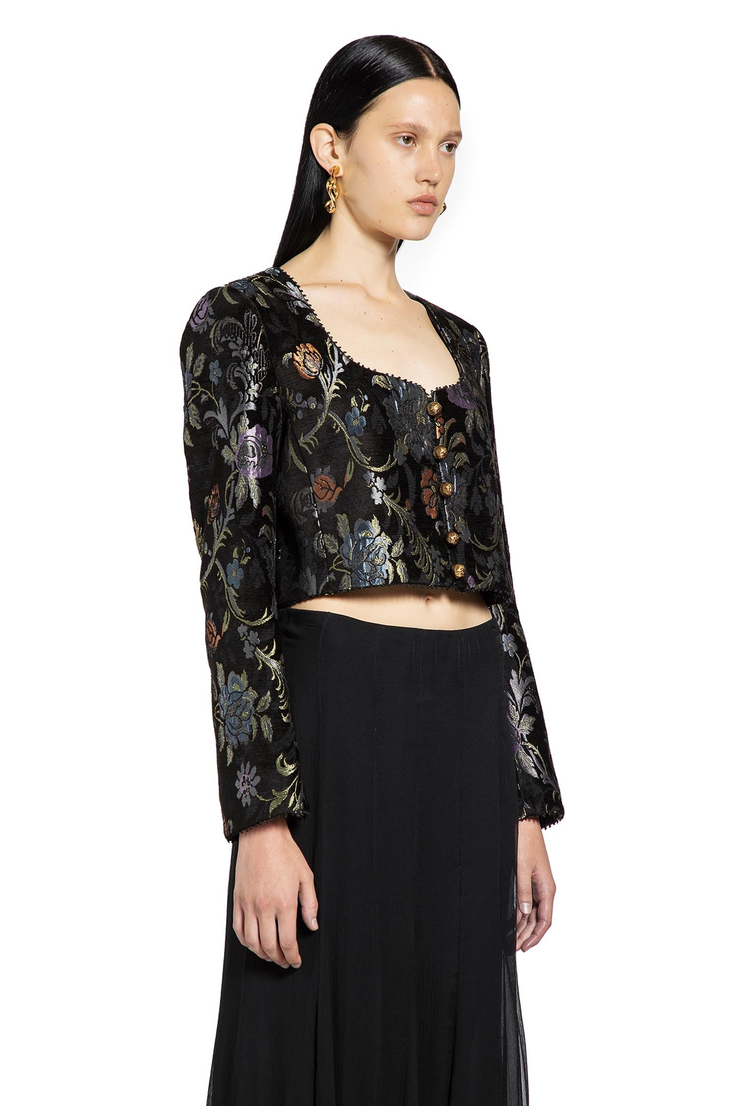 Cropped Spencer Jacket In Brocade - 3