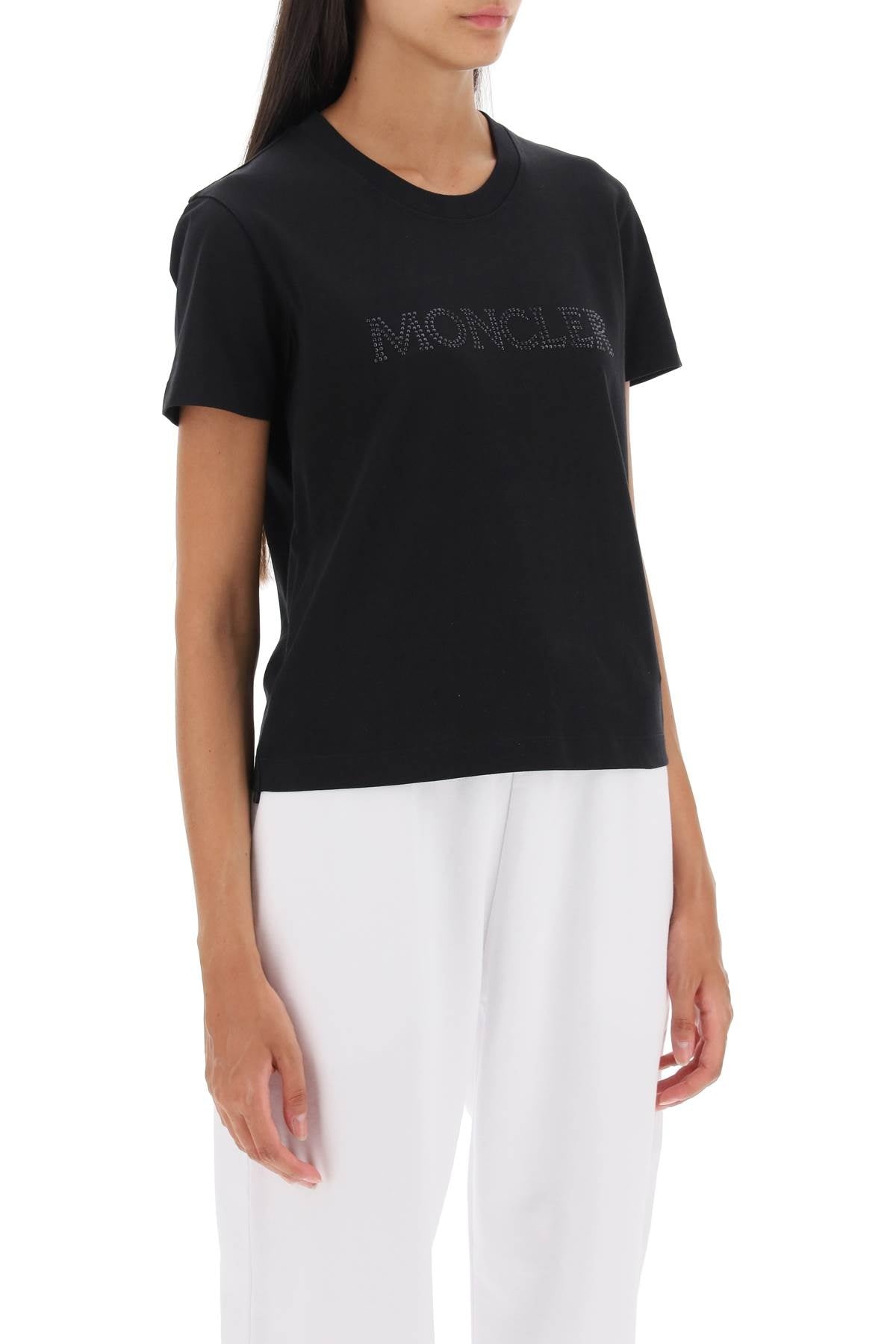 Moncler Basic T-Shirt With Rhinestone Logo Women - 2