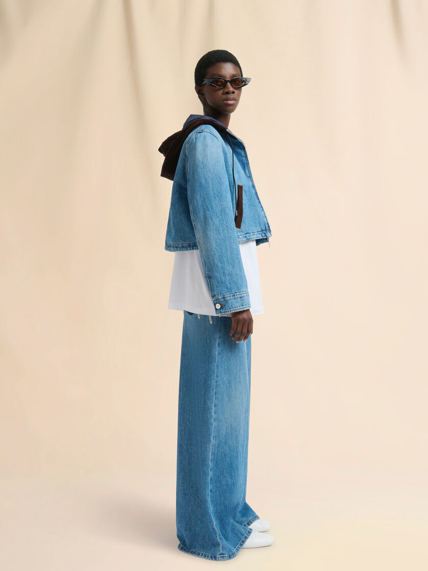 BLUE DENIM JACKET WITH VELVET HOOD - 6