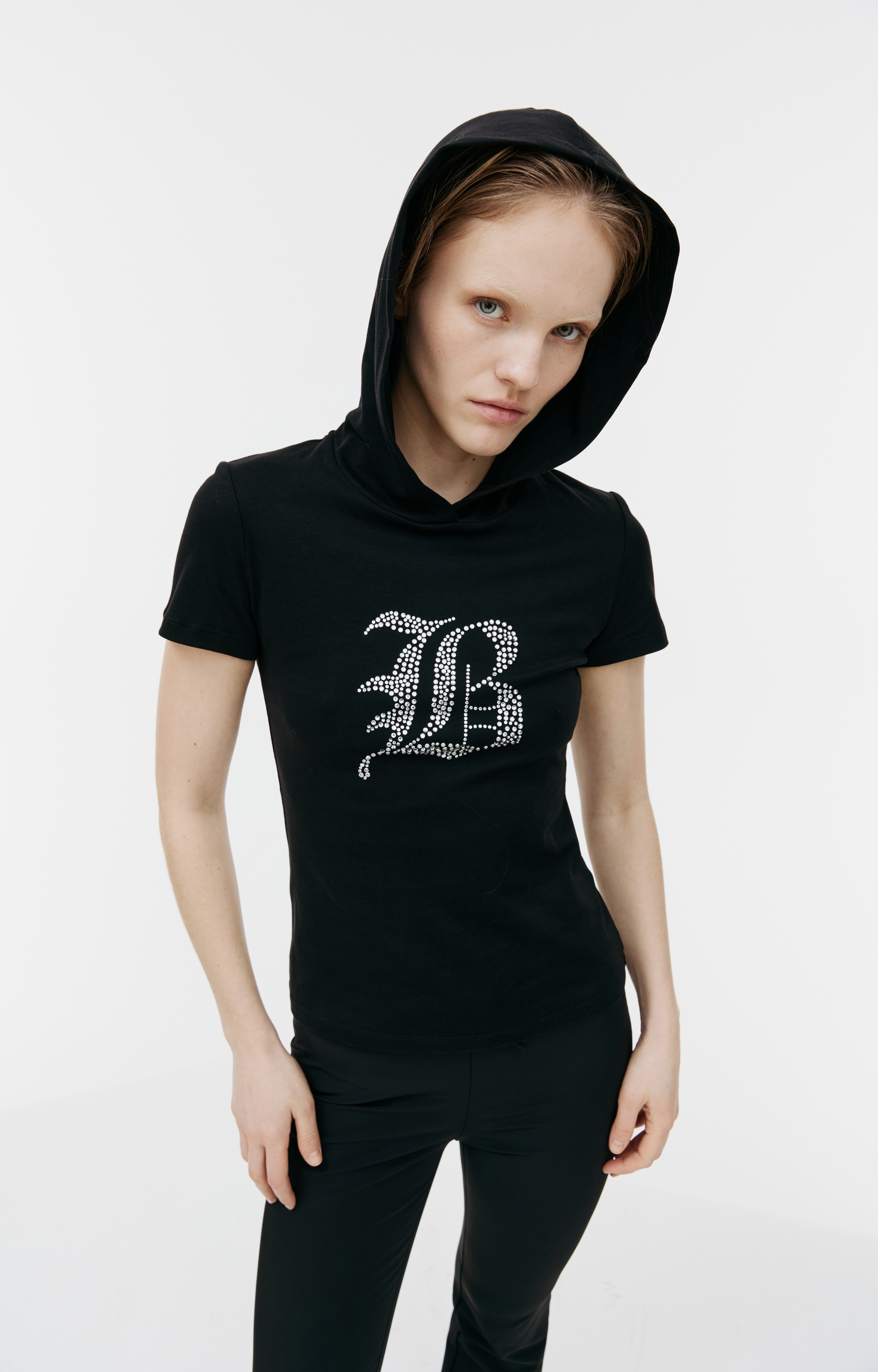 BLACK HOODED T-SHIRT - 4
