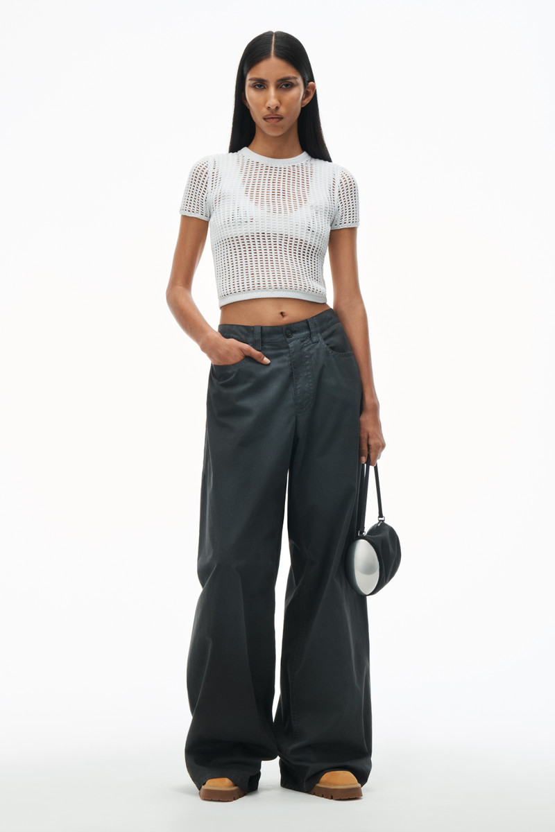 Alexander Wang Crochet Cropped Crewneck Tee with Logo outlook
