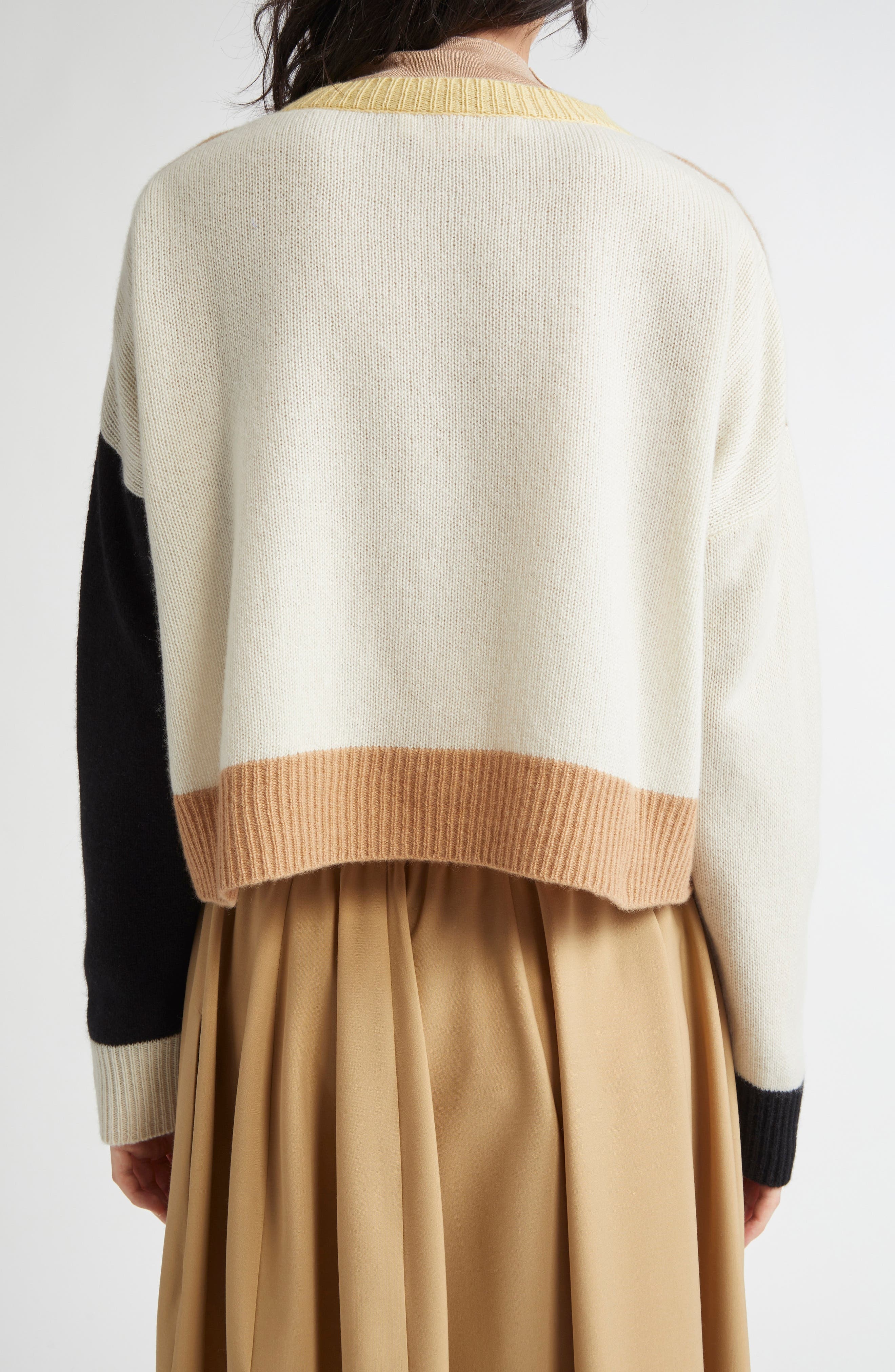 Marni Colorblock Boxy Crop Cashmere Cardigan in Tan at Nordstrom - 3