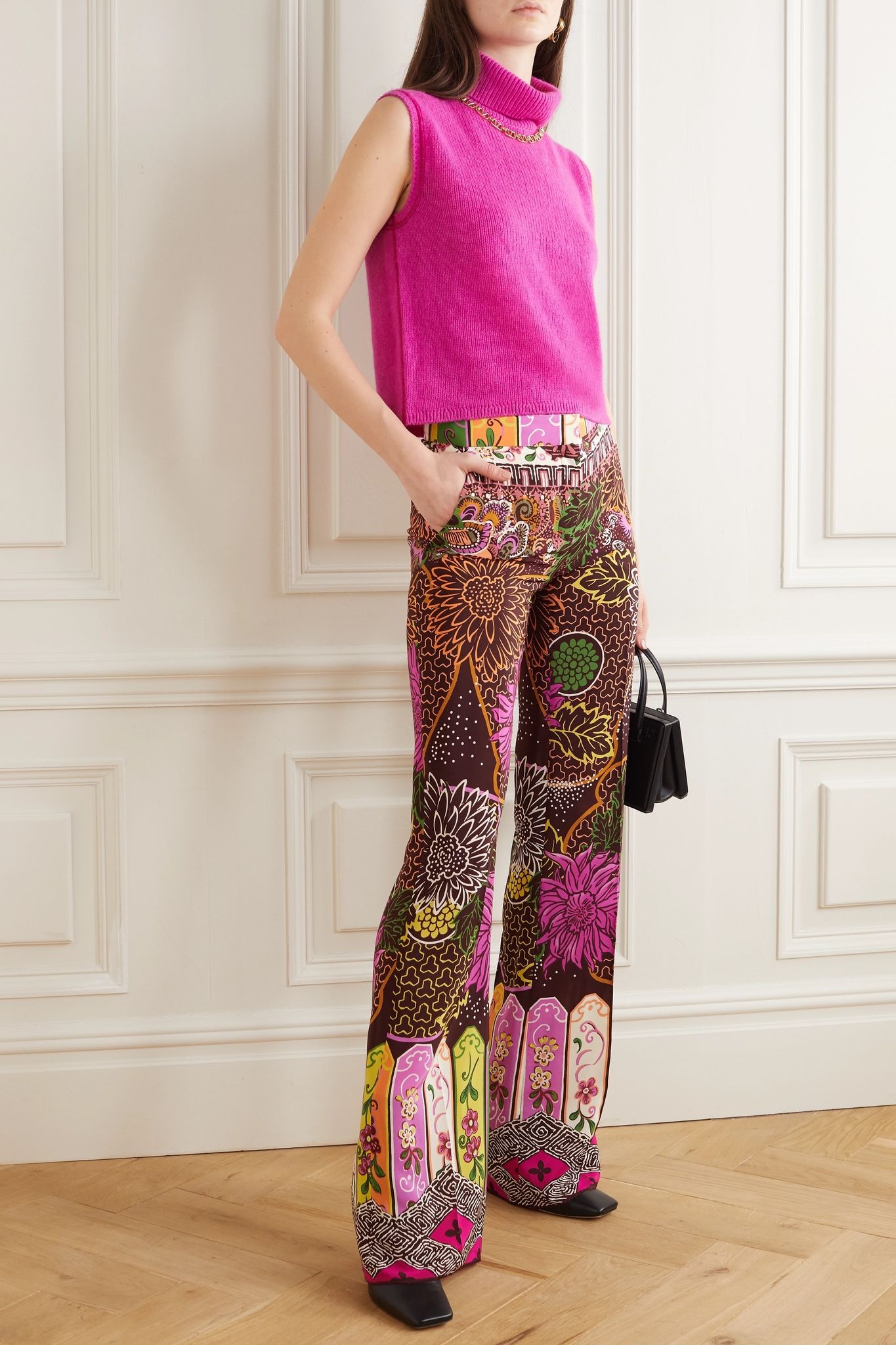 Printed silk crepe de chine straight-leg pants - 2