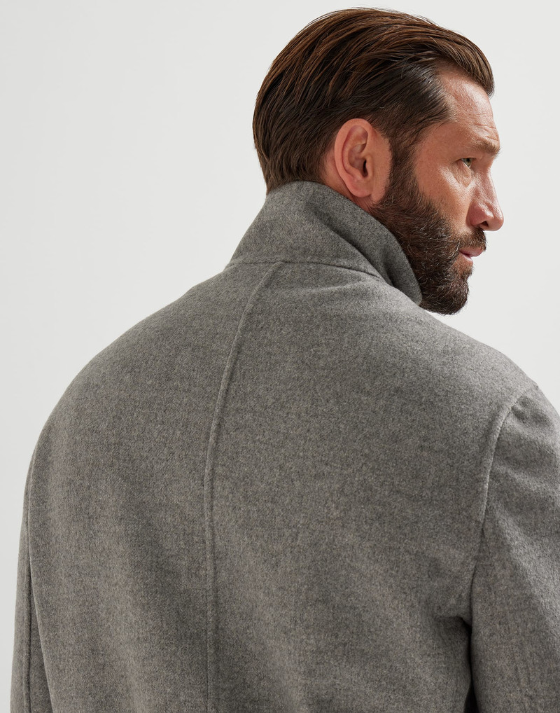 Hand-crafted reversible bomber jacket in cashmere Prince of Wales flannel double cloth with zipper 3