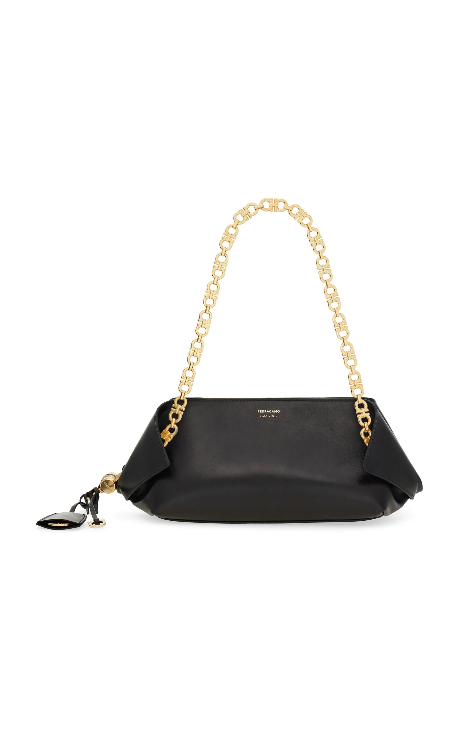 Scarf Chain Leather Shoulder Bag black - 1