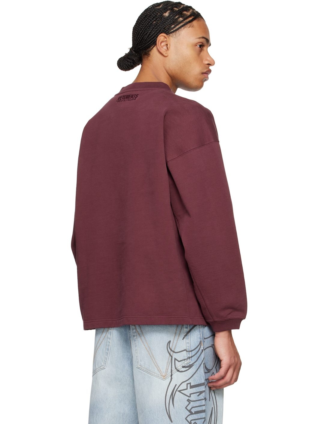 Burgundy Oval Logo Cropped Boxy Sweatshirt - 3