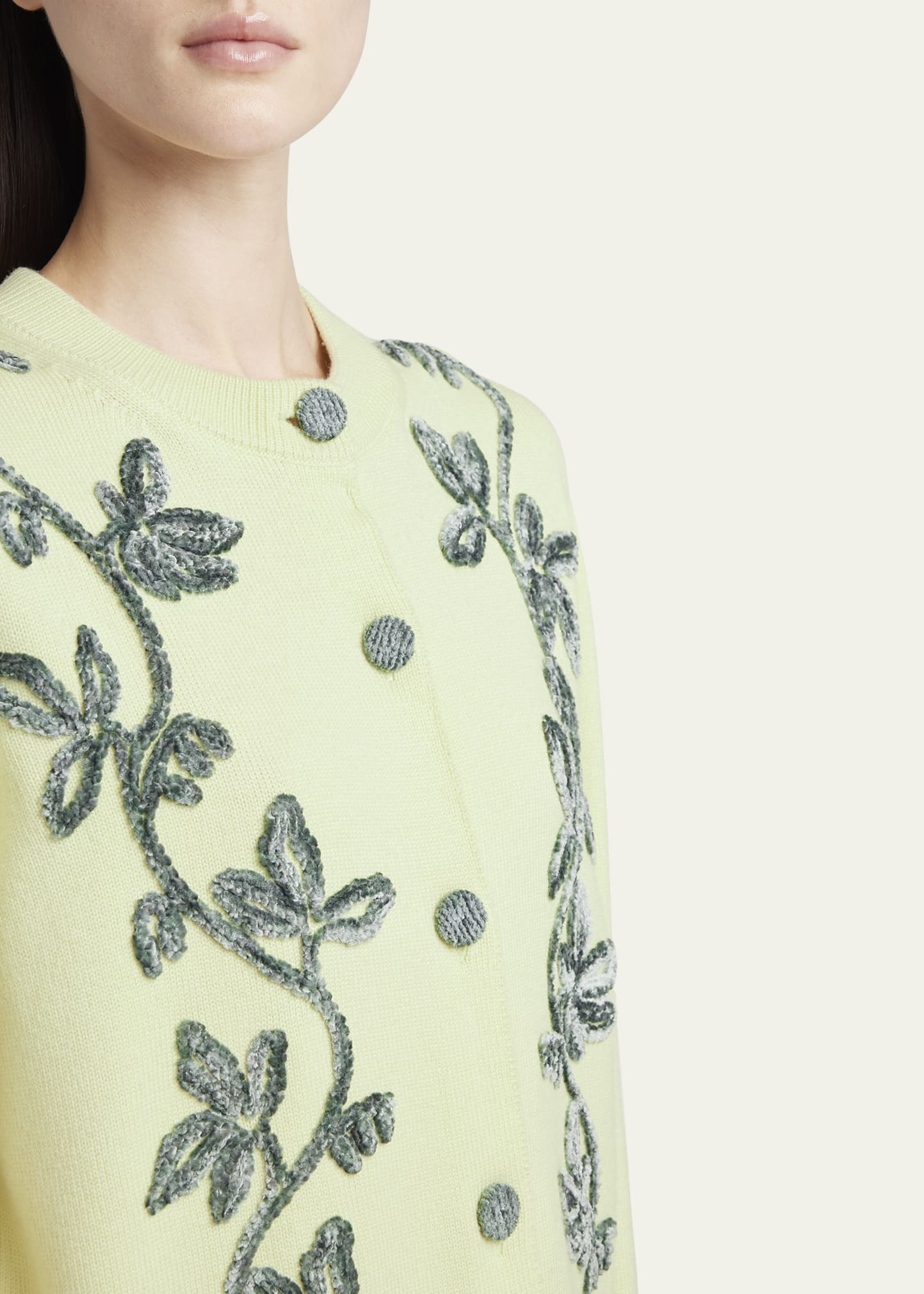 Velvet Floral Merino Wool Cardigan - 5