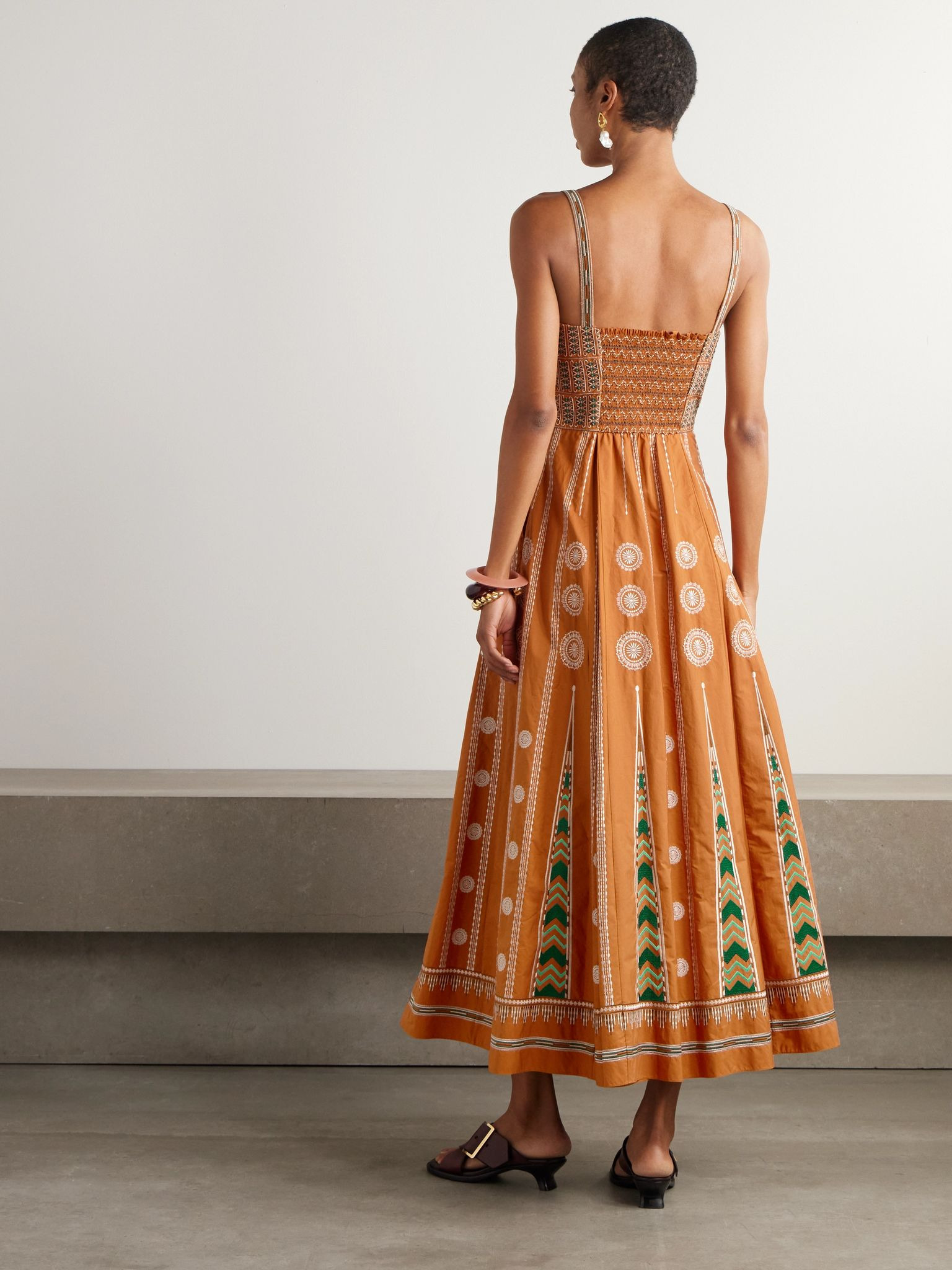 Elida embroidered silk midi dress Orange - 3