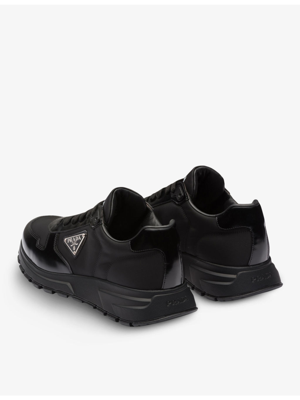 Re-Nylon brand-plaque leather and recycled-nylon low-top trainers - 4