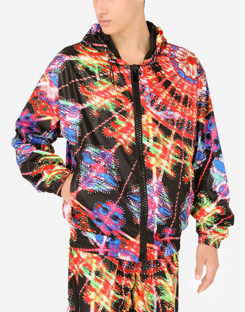 Illumination-print nylon jacket with hood 4