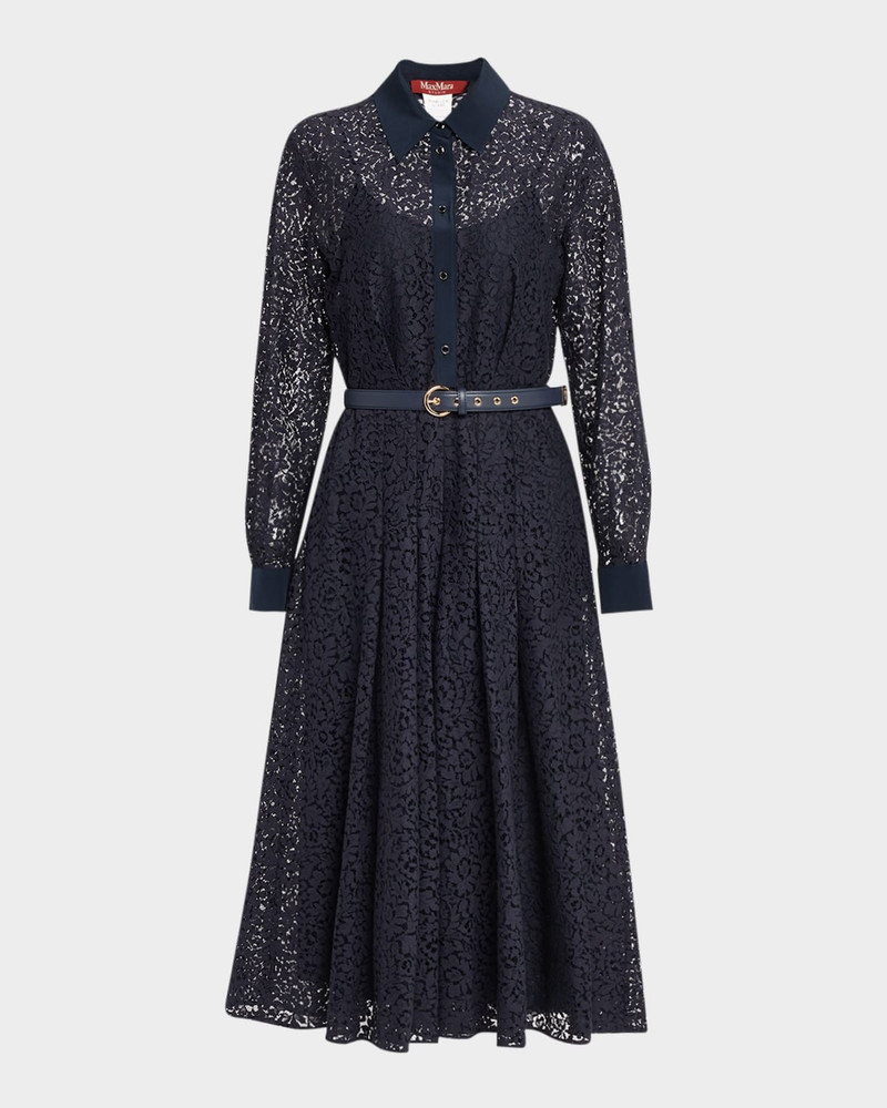 Pleated Floral Lace Midi Shirtdress 1