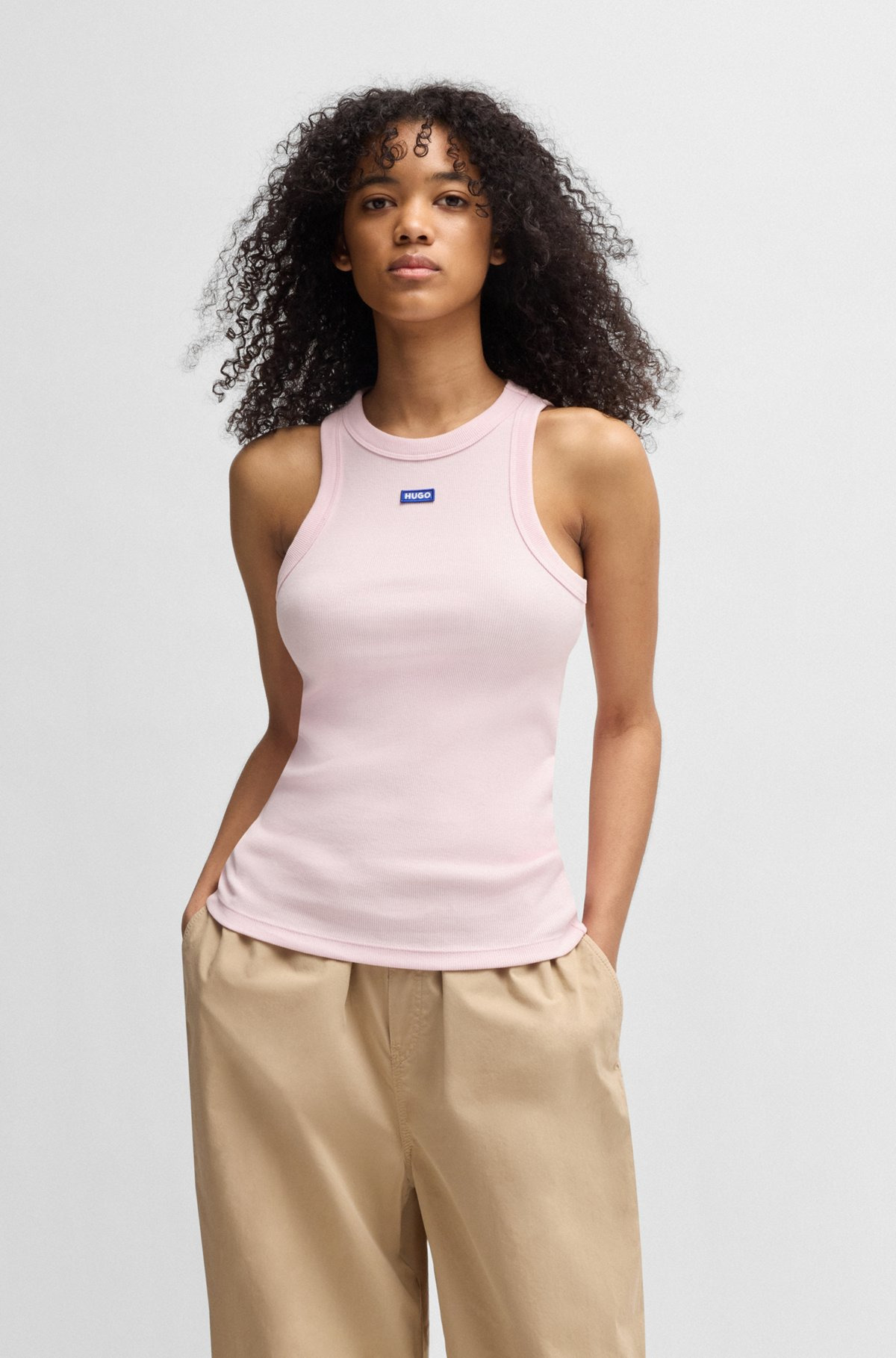 SLIM-FIT STRETCH-COTTON TOP WITH BLUE LOGO BADGE - 2
