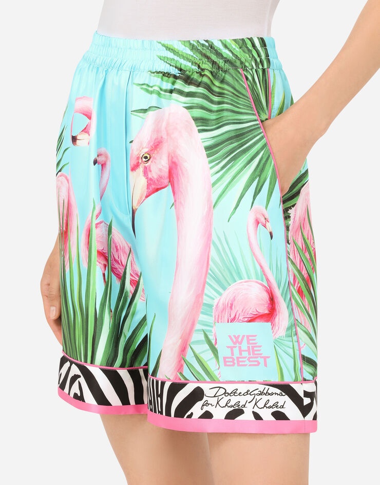 Flamingo-print twill Bermuda shorts - 8