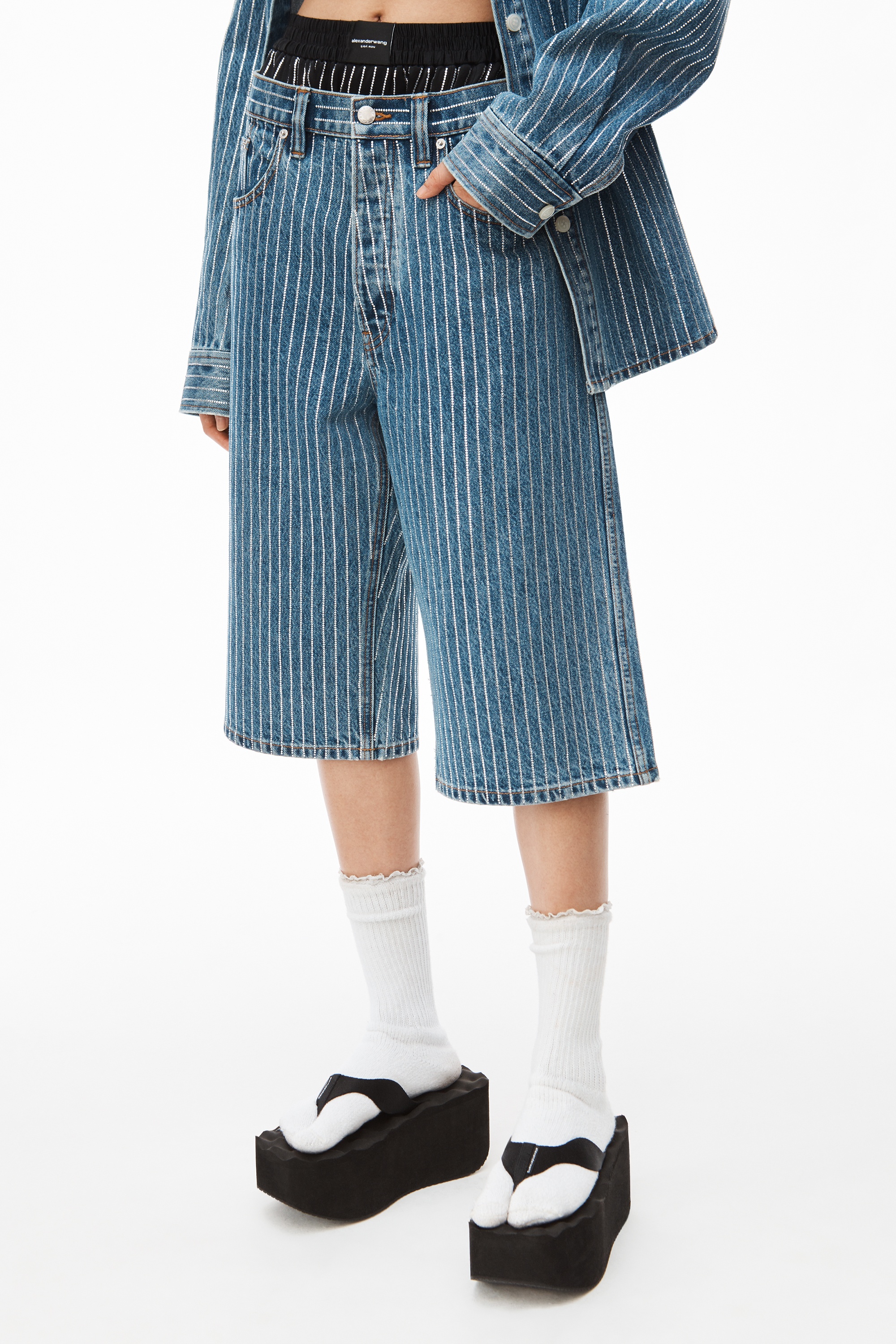 CRYSTAL STRIPE BOARD SHORT IN DENIM - 3