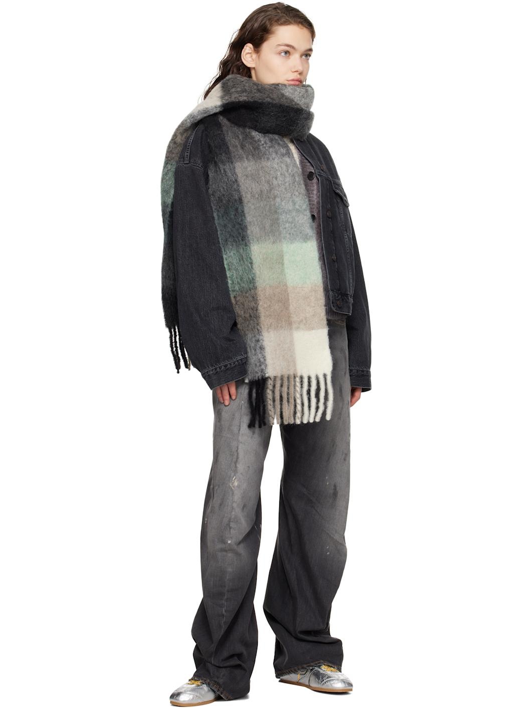 Green & Gray Mohair Checked Scarf - 2