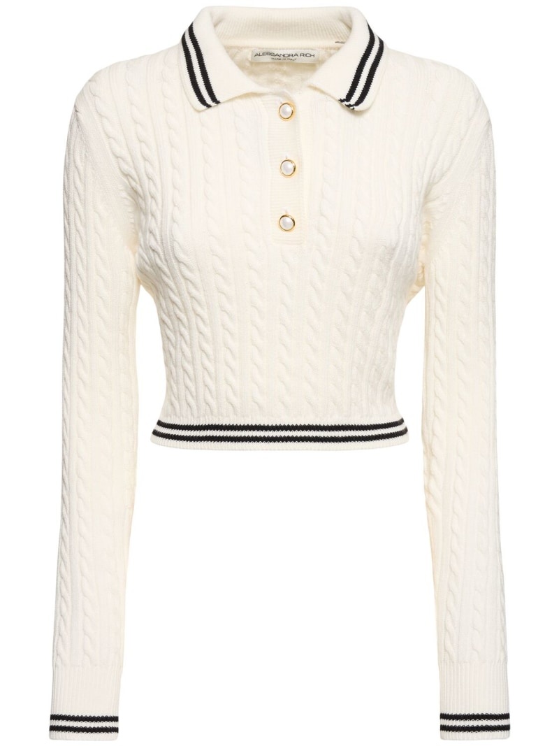 Cotton blend knit polo sweater - 1