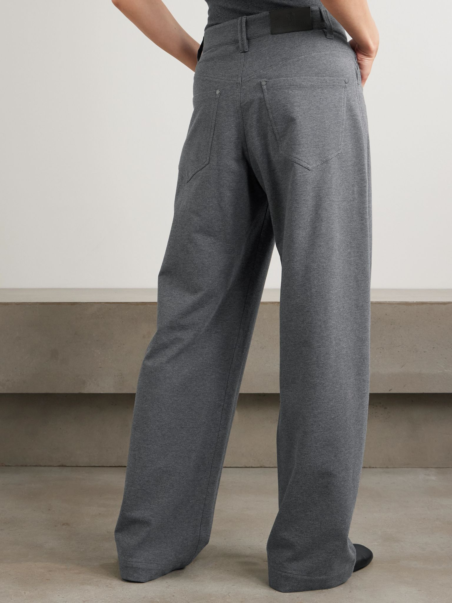 Cotton-blend jersey wide-leg pants Gray - 4