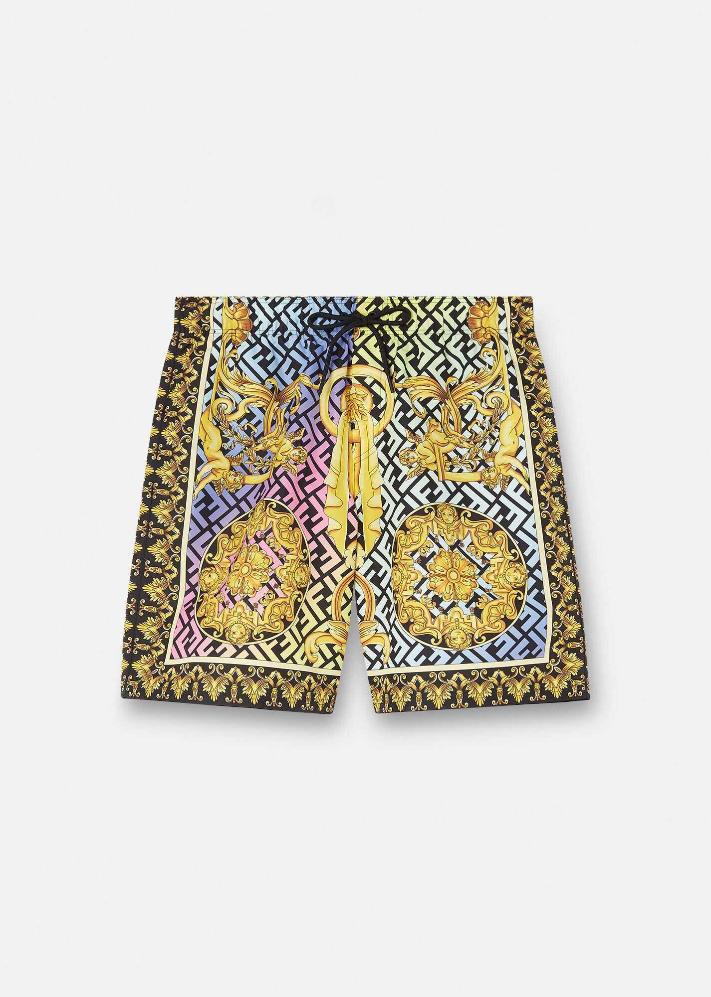 Fendace Gold Baroque Mid-Length Swim Shorts - 1