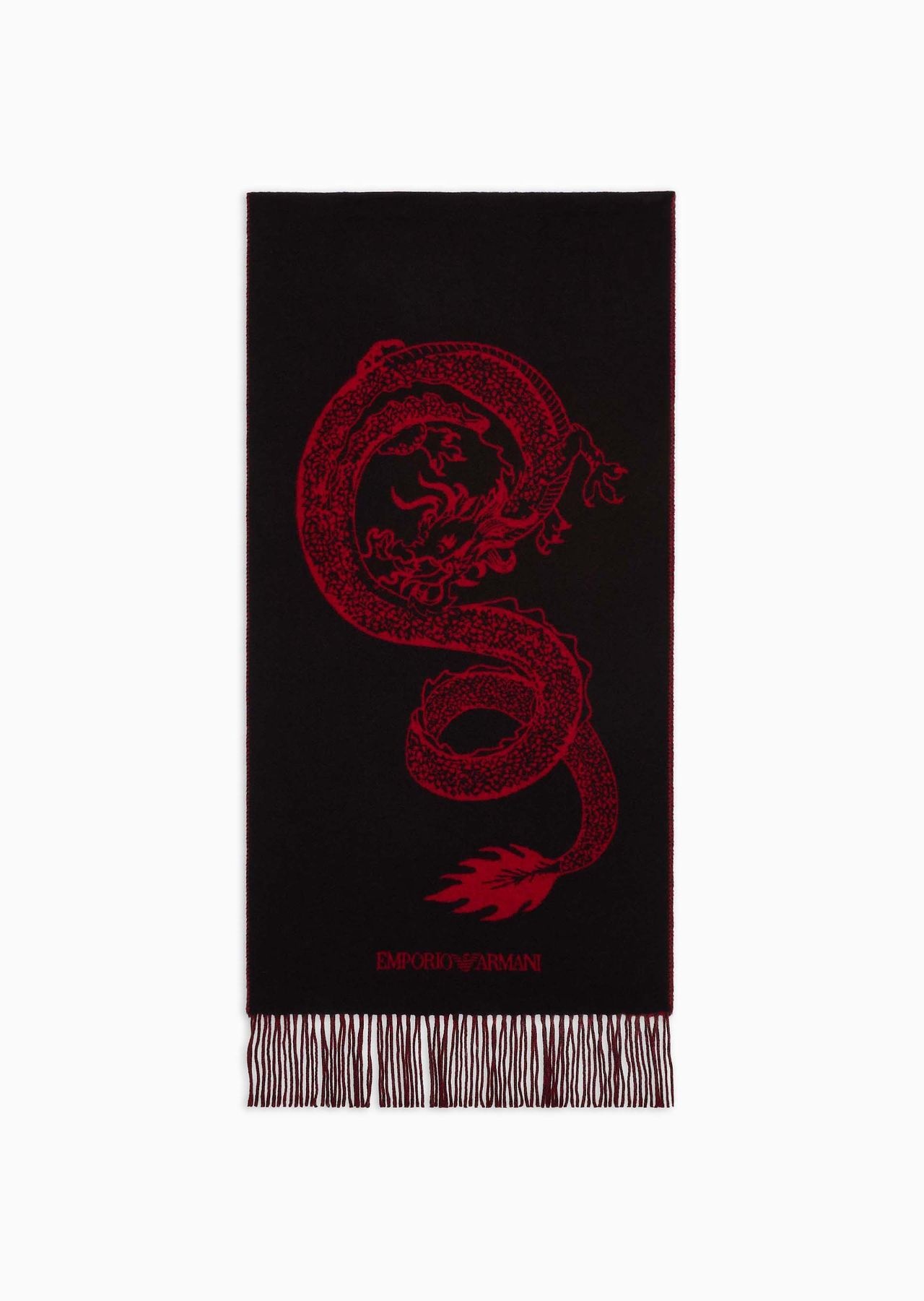 virgin-wool scarf with jacquard dragon - 1