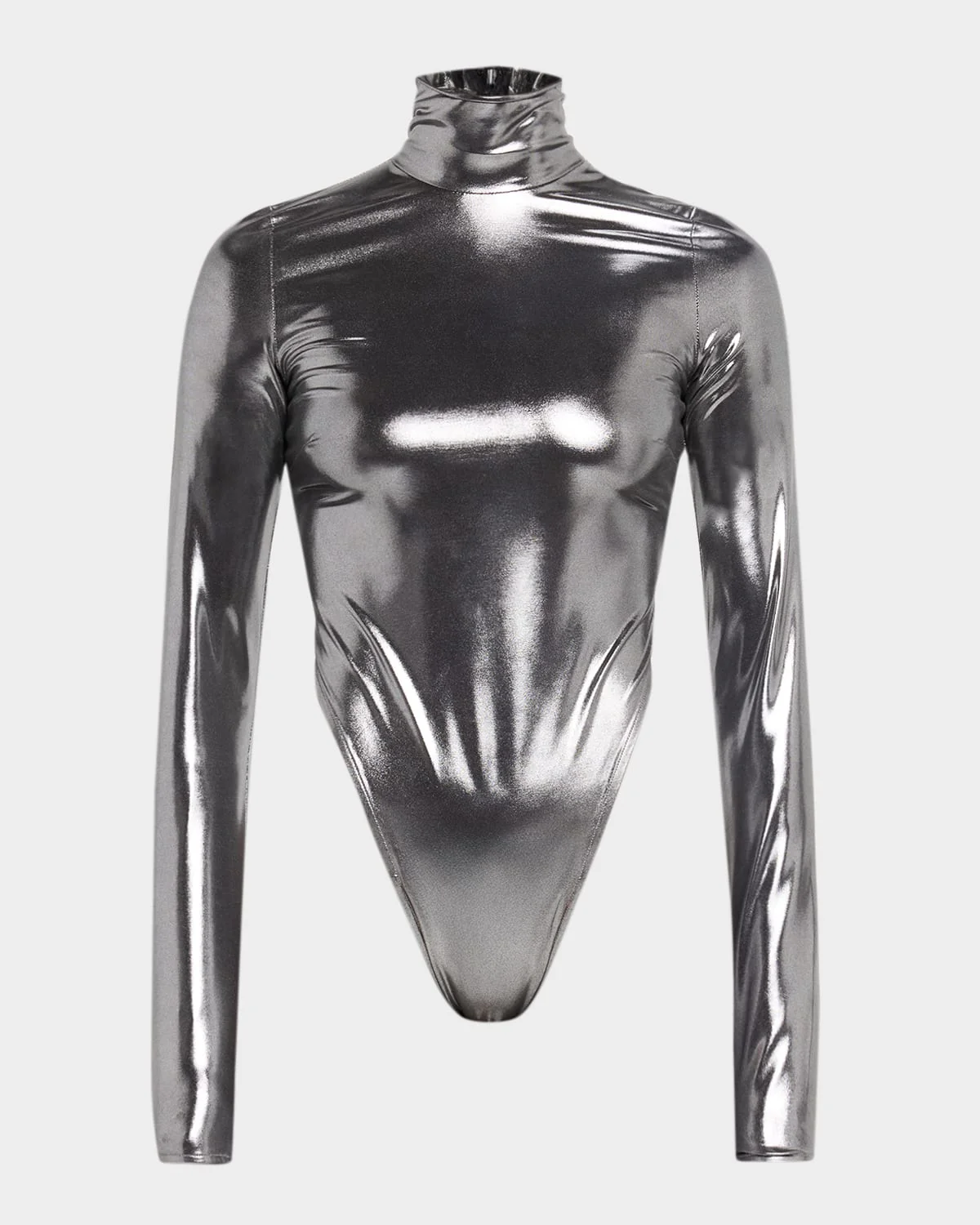 Mock-Neck Shiny Jersey Long-Sleeve Bodysuit - 1