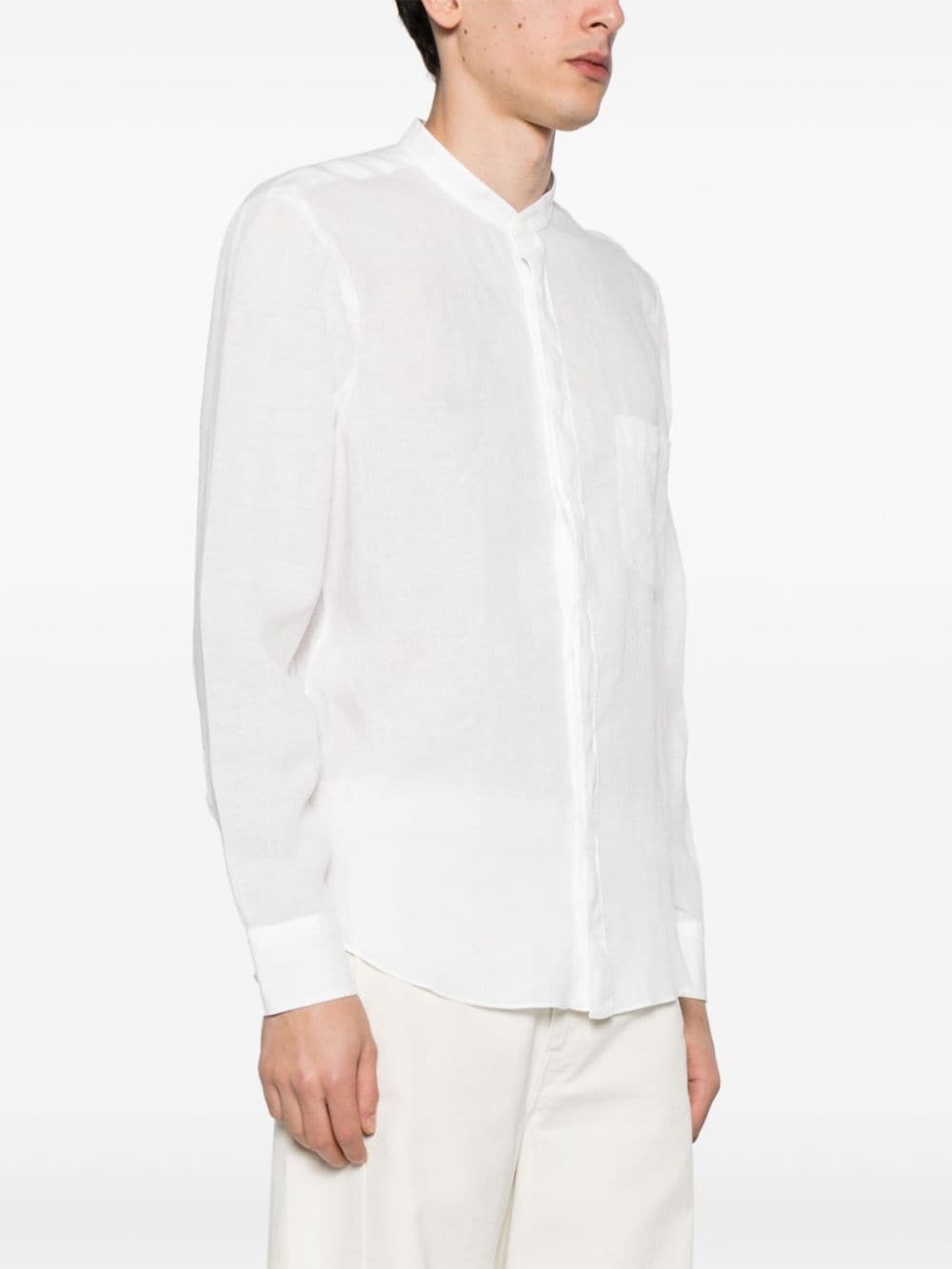 band-collar linen shirt - 3