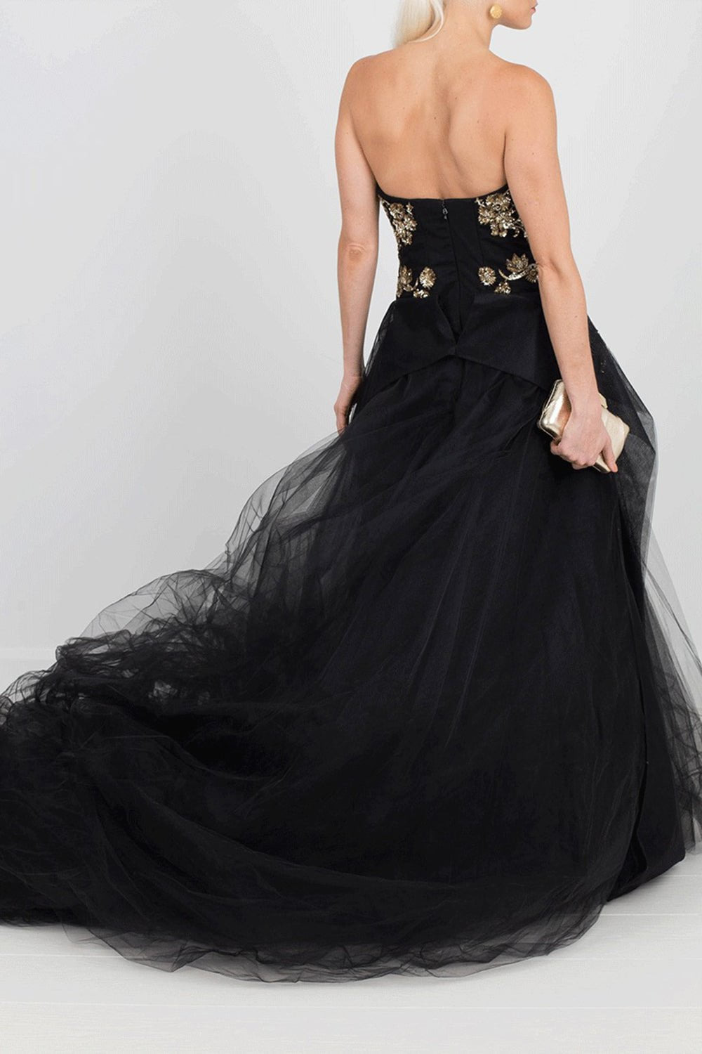 Gold Embroidered Tulle Gown - 4