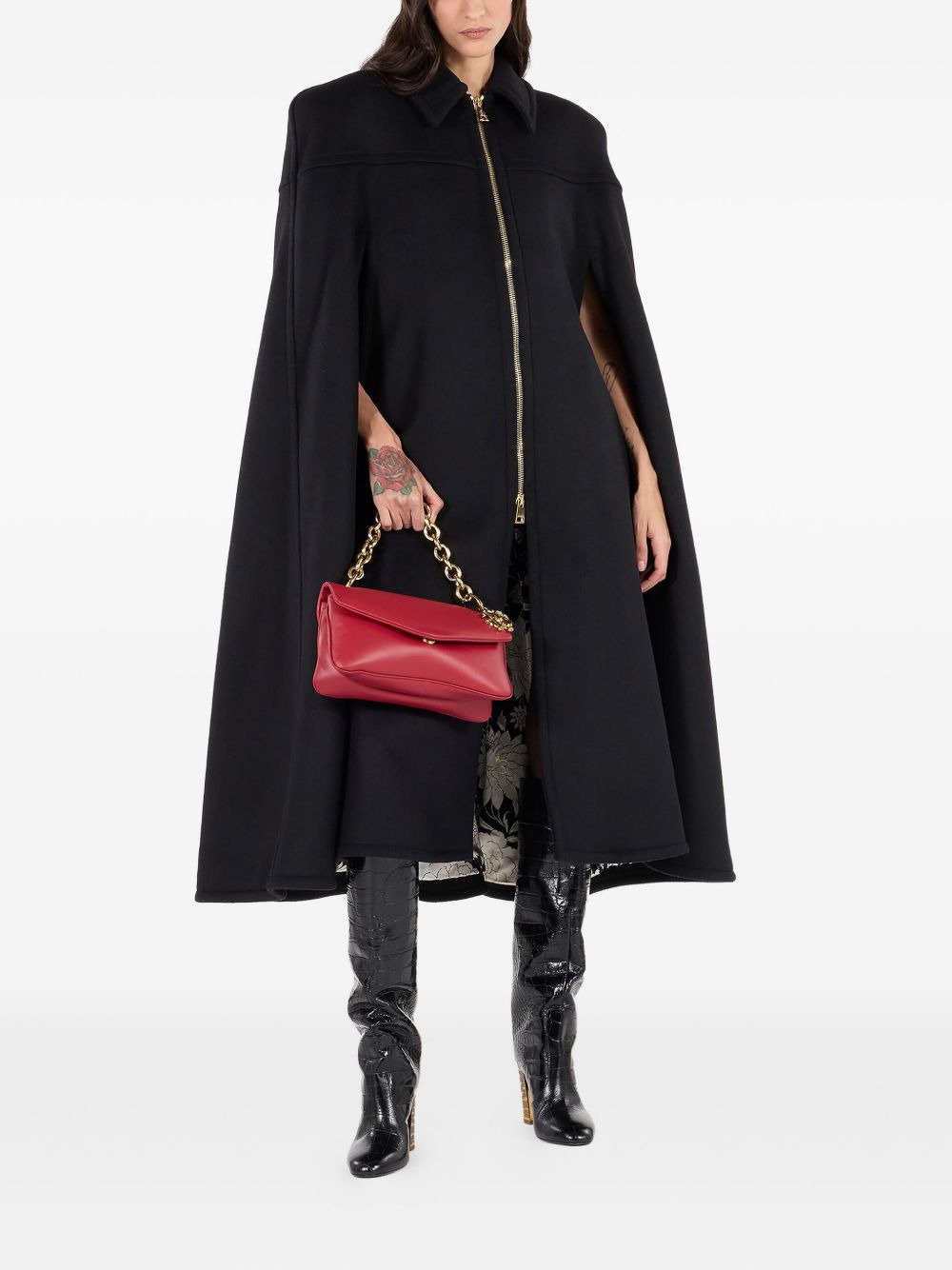 zip-front shoulder-padded cape - 2