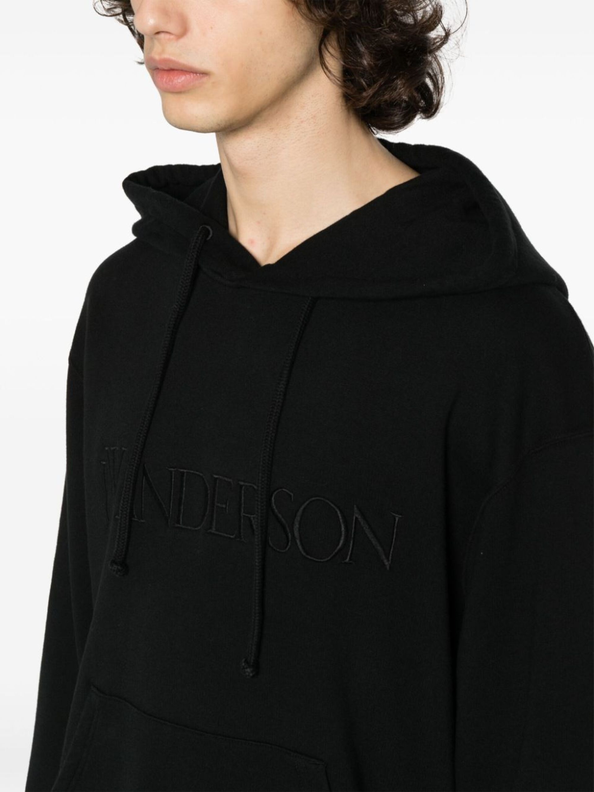 Black Logo-Embroidered Cotton Hoodie - 5