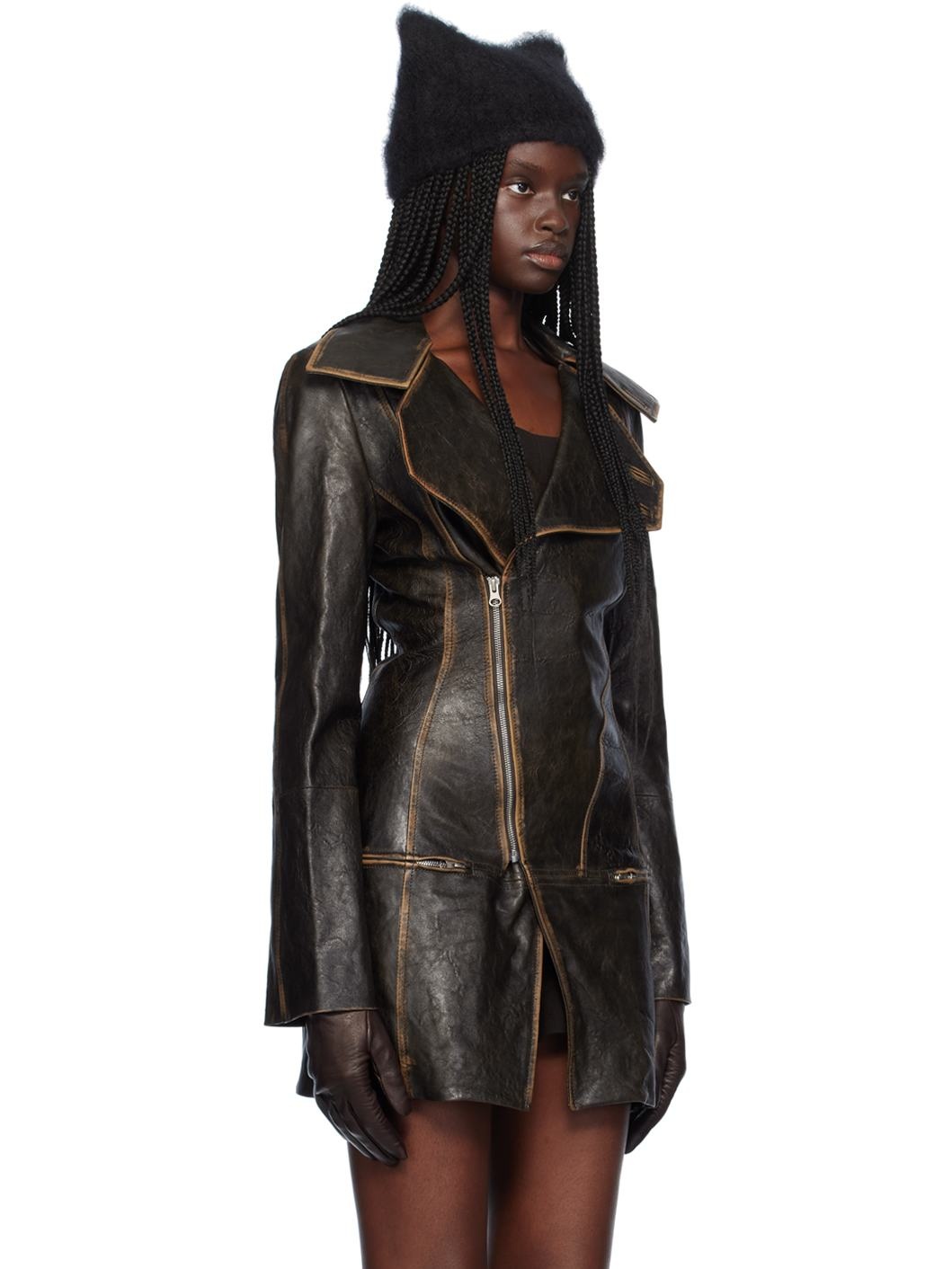 Brown SLK Leather Coat - 2
