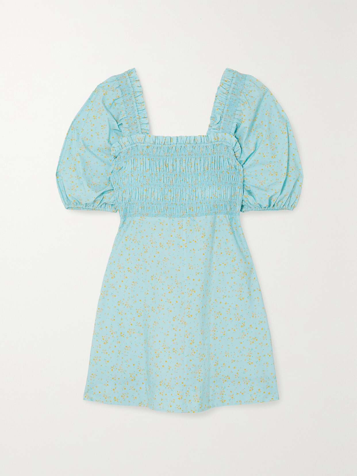 Shirred Floral-print Organic Cotton-poplin Mini Dress - 1