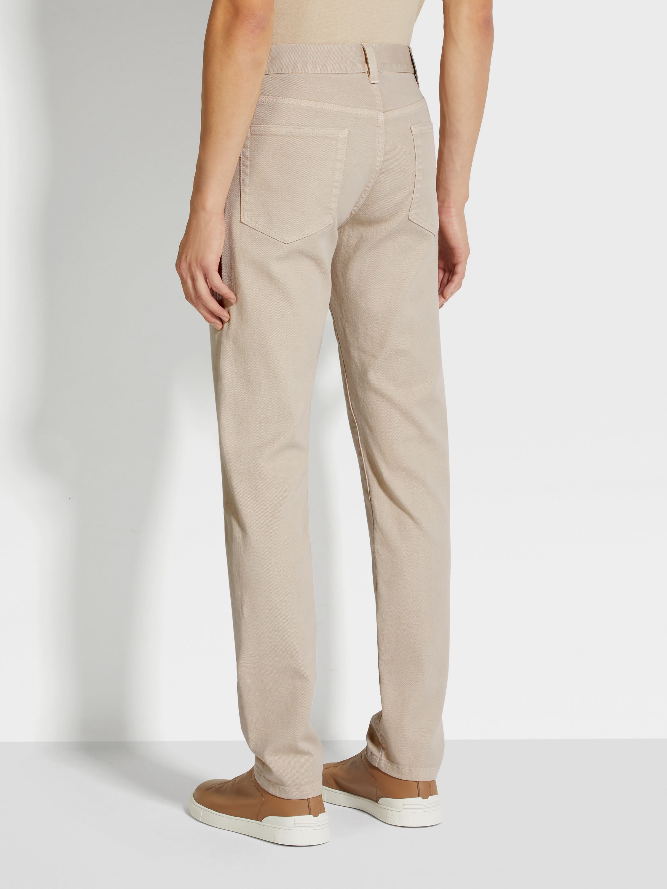 LIGHT BEIGE STRETCH COTTON ROCCIA JEANS - 5