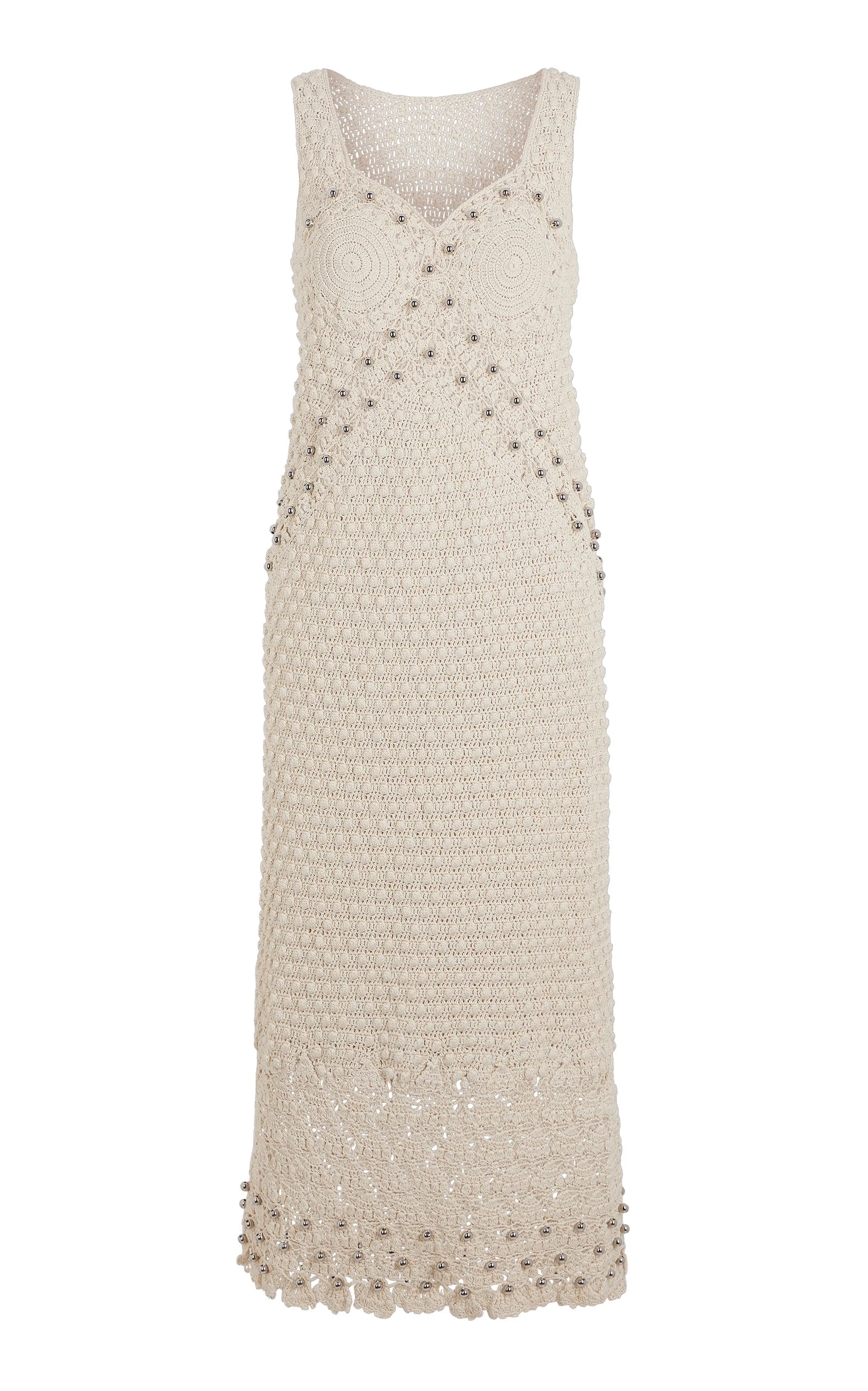 Embellished Crocheted Cotton Maxi Dress ivory - 1