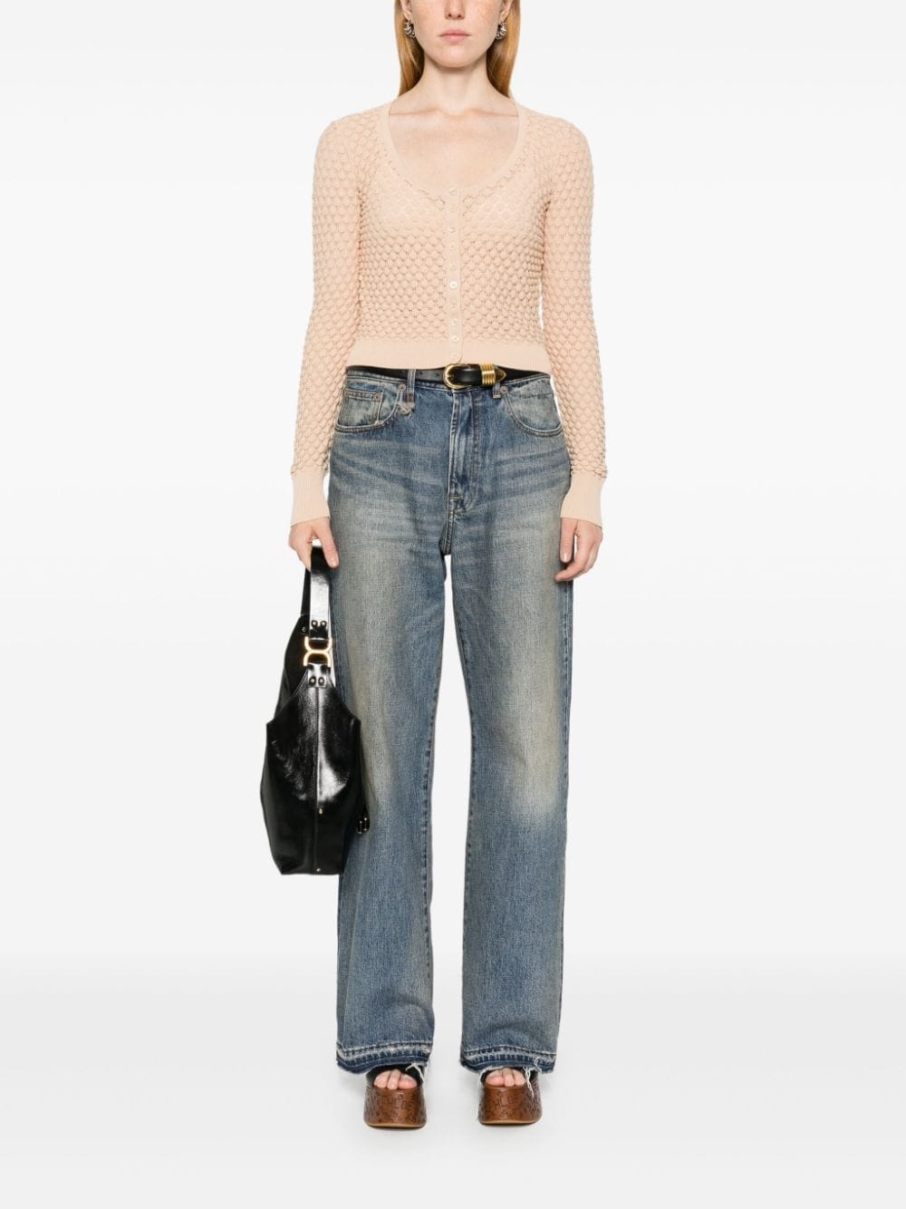 cropped pointelle-knit cardigan - 2