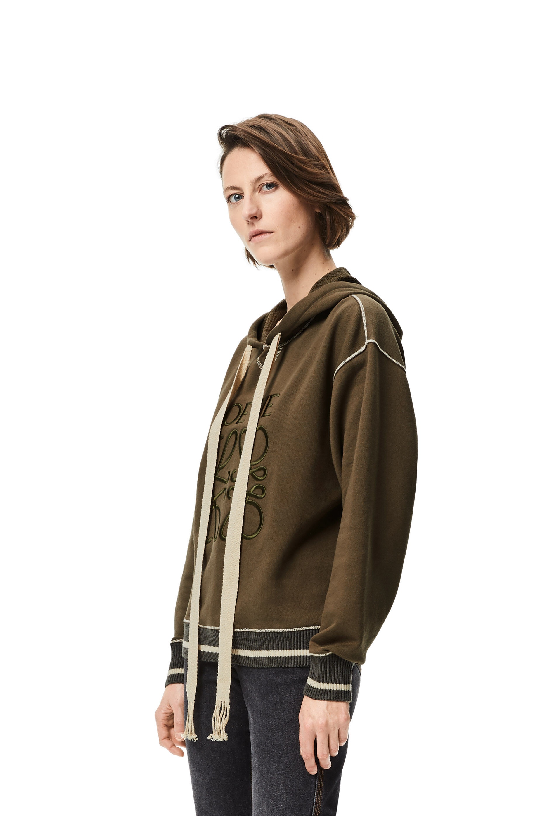 LOEWE anagram embroidered hoodie in cotton - 3