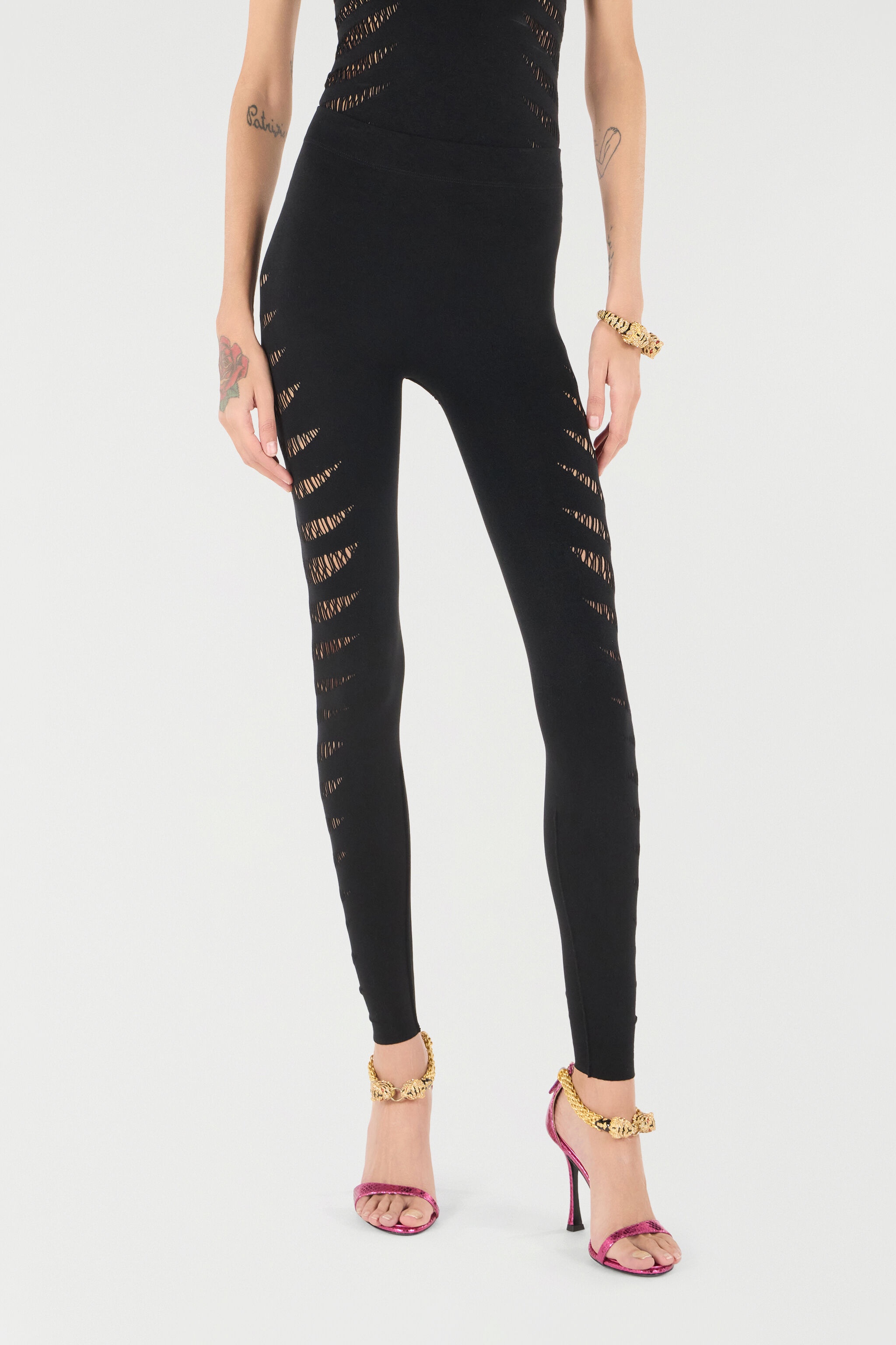 Leggings with Perforated Python Pattern - 3