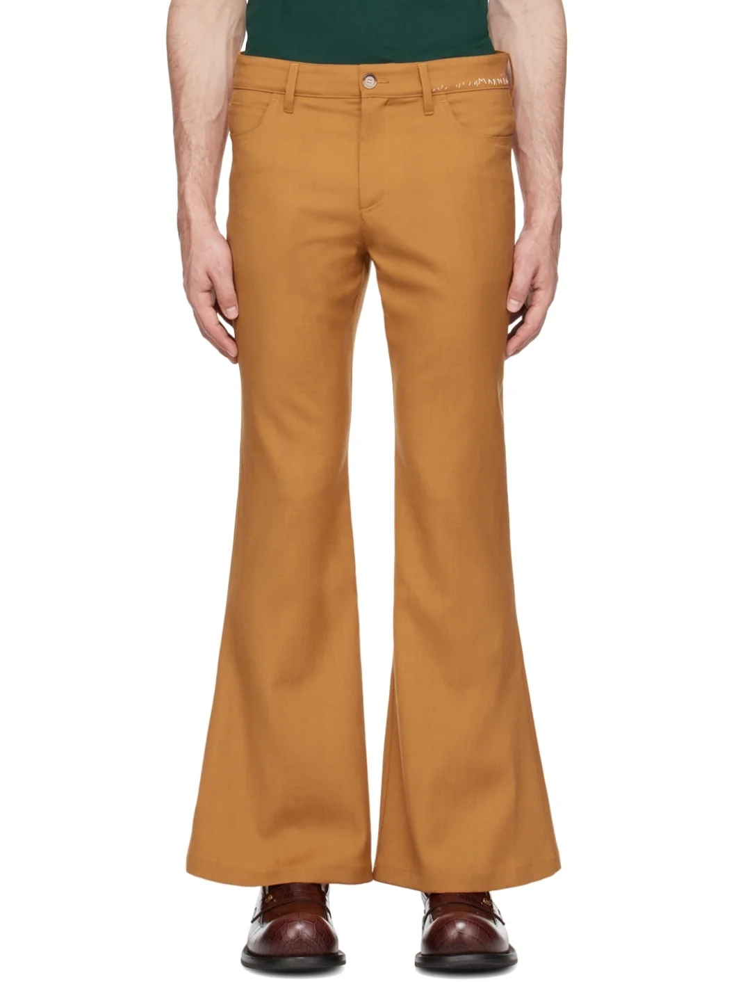 Tan Embroidered Trousers - 1