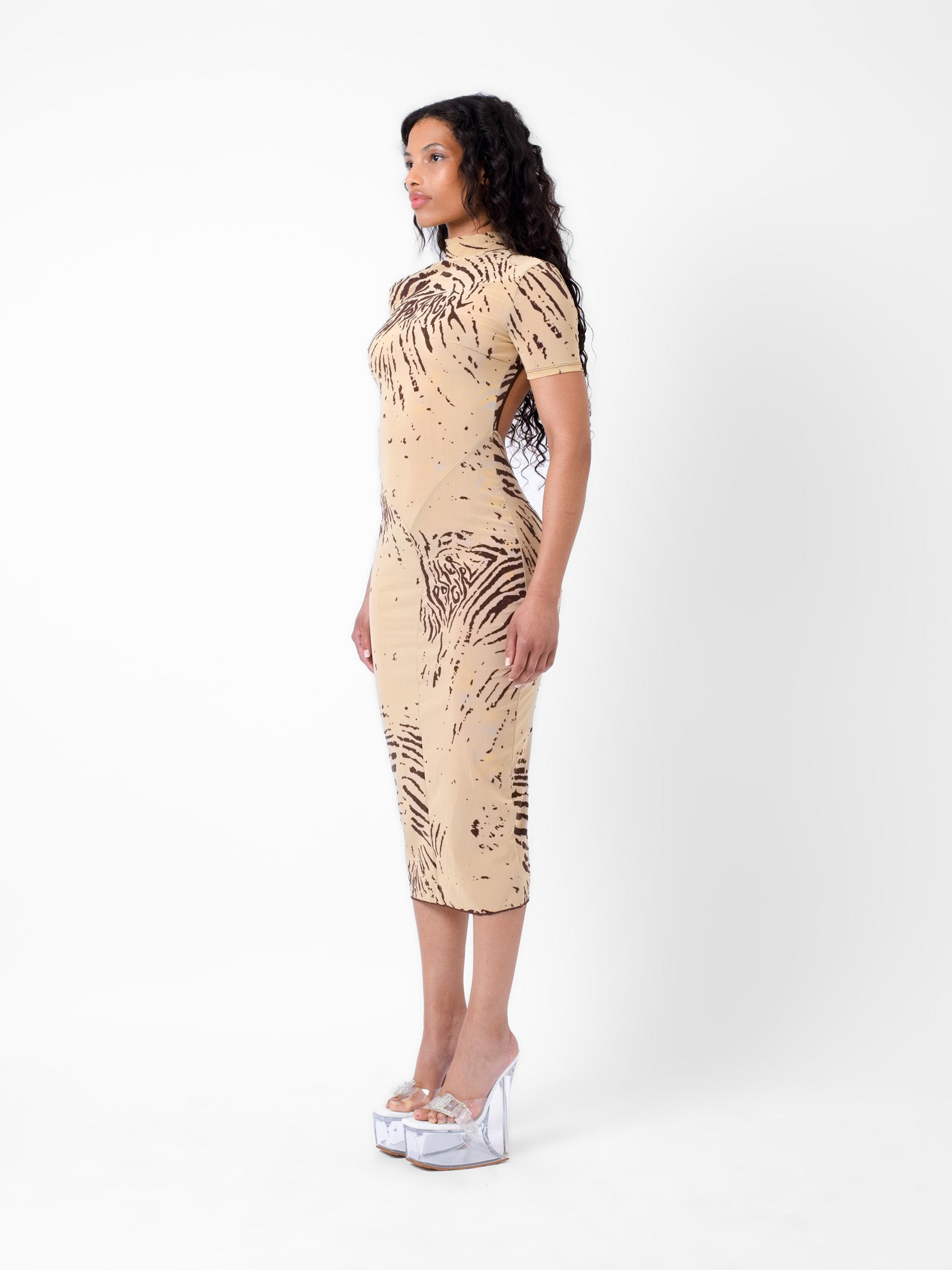 KNOCKOUT DRESS BEIGE ZEBRA PRINT - 4