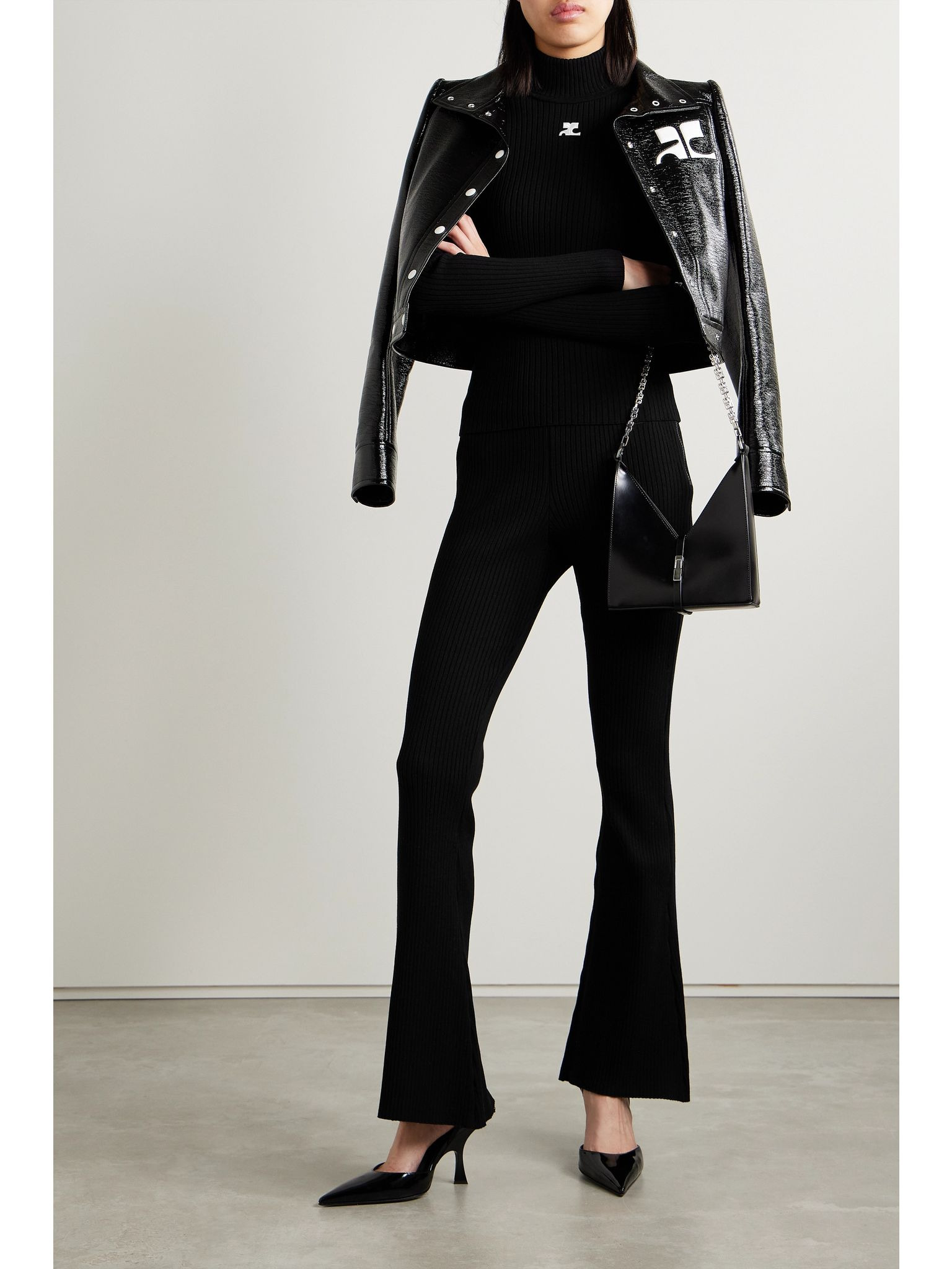 Reedition embroidered ribbed-knit turtleneck sweater Black - 2