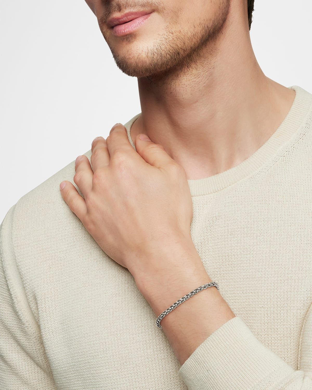 Men's Wheat Chain Bracelet in Silver, 4mm - 6