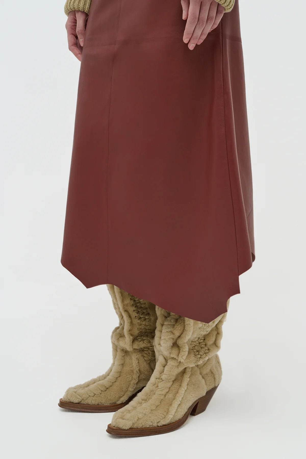 Edwardo Raw Cut Midi Skirt in Burnt Sienna Soft Leather - 5