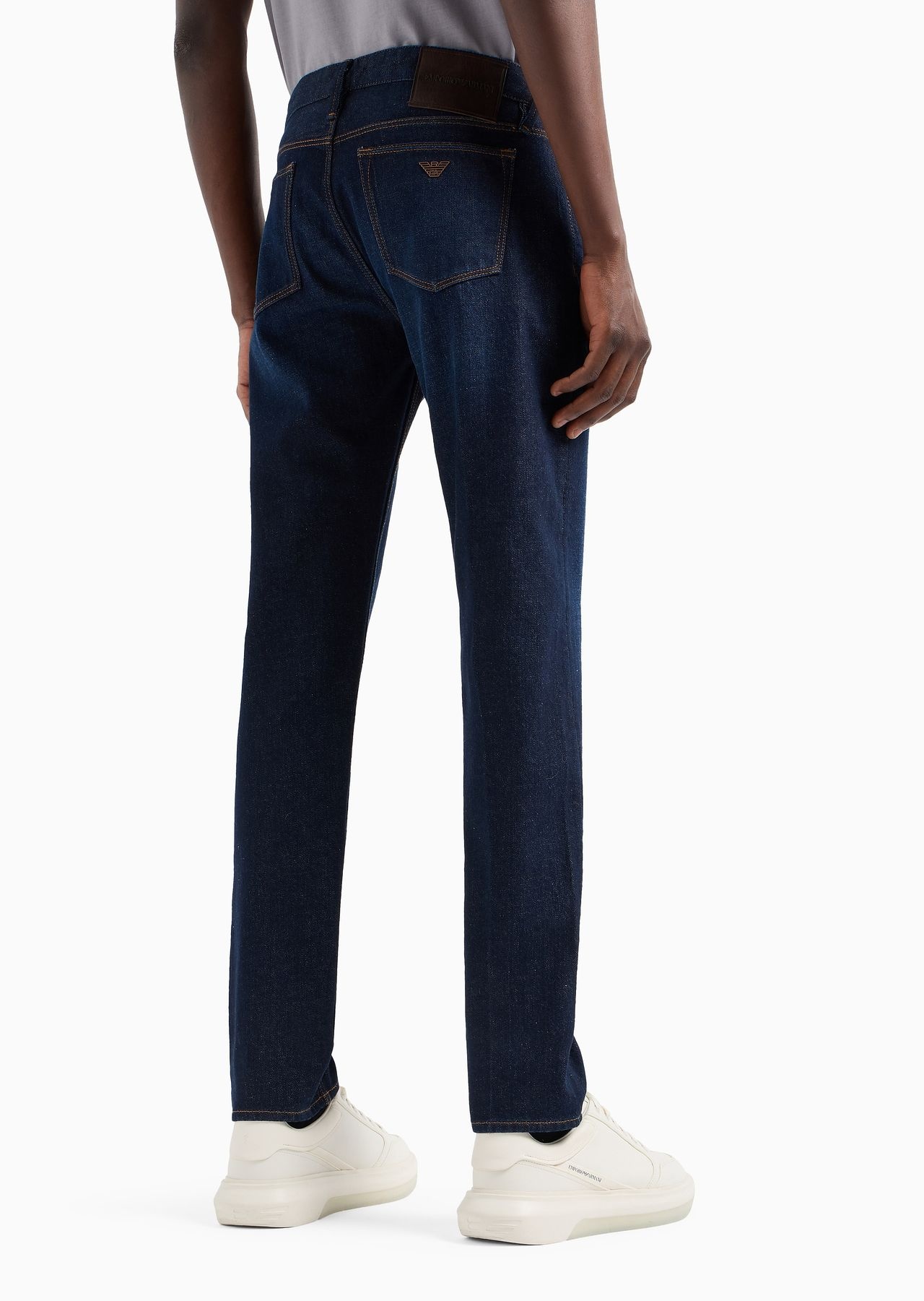 EMPORIO ARMANI J75 Slim-fit marbleised-treatment denim jeans | REVERSIBLE