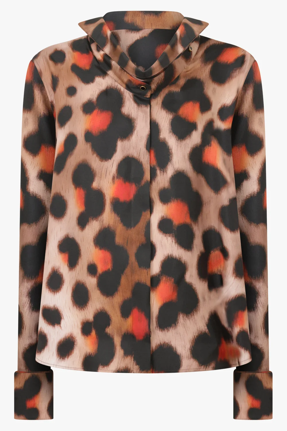 DECONSTRUCTED COLLAR LEOPARD PRINT SHIRT | DEEP BROWN - 1