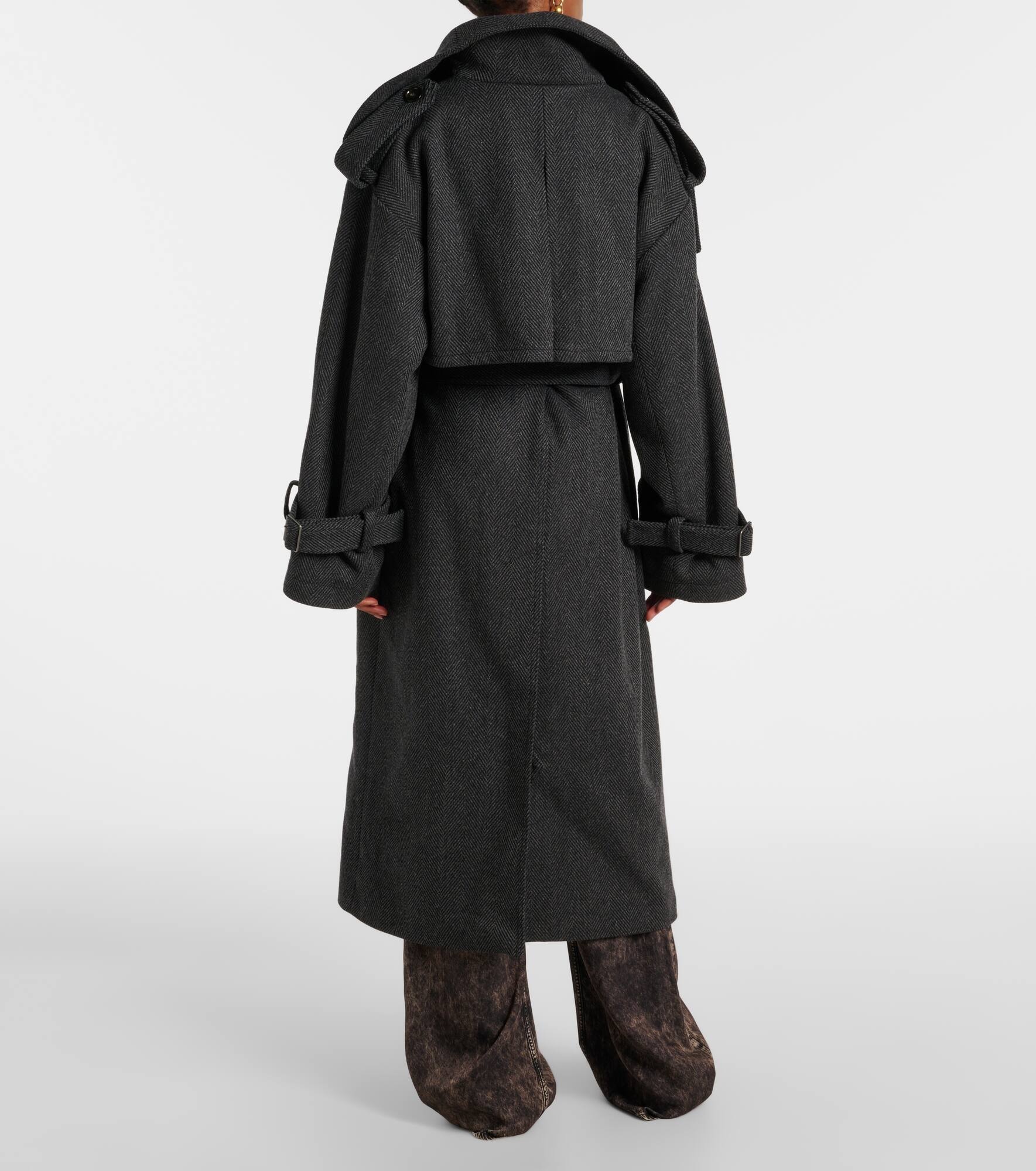 Herringbone belted wool-blend coat - 3