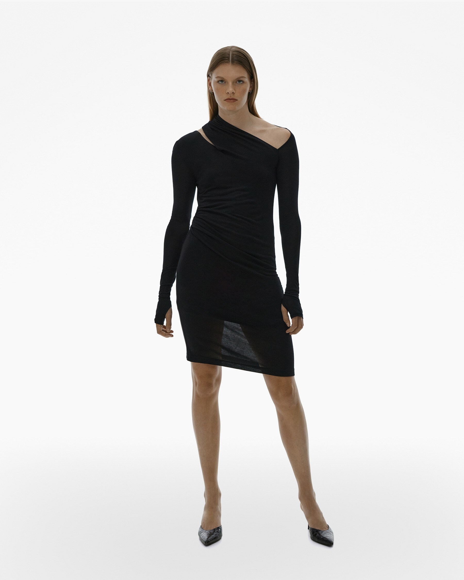RIBBED ASYMMETRIC MINI DRESS - 2