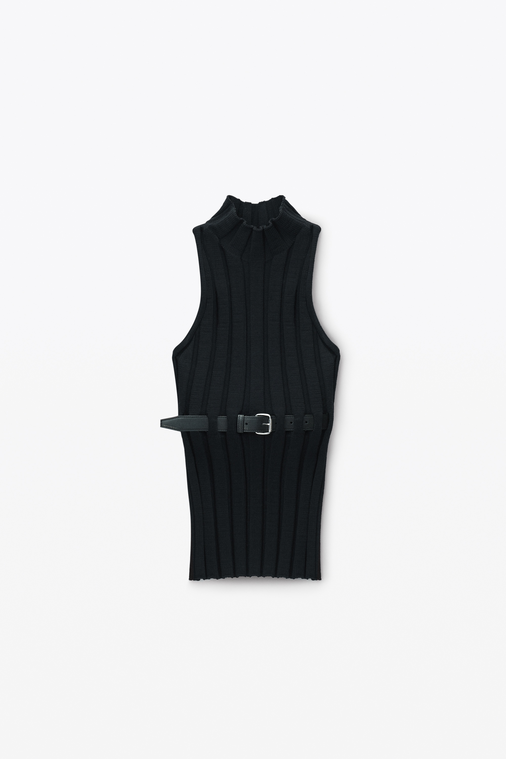 RIBBED MOCK NECK TANK TOP WITH LEATHER BELT - 1